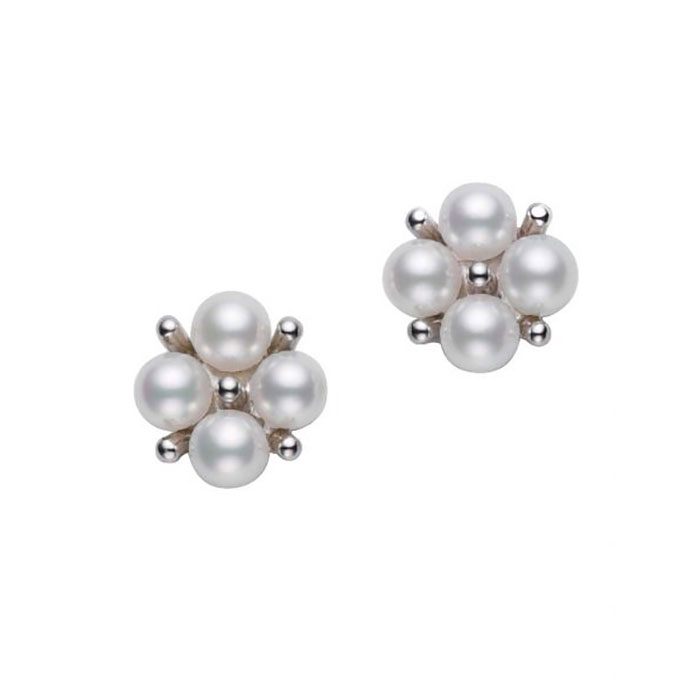 Mikimoto Akoya Cultured Pearl Cluster Earrings 18K MEQ10071AXXW Ben