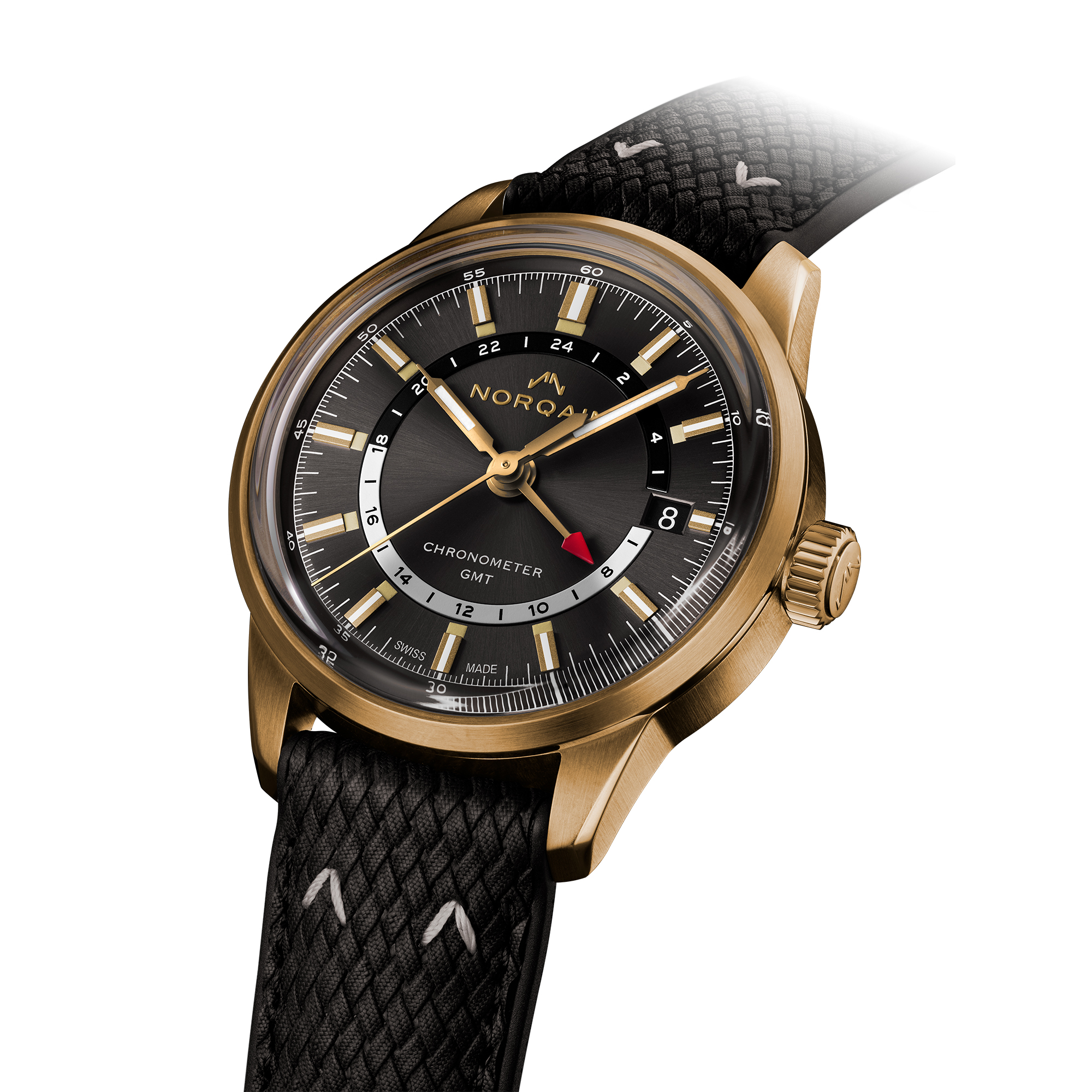 NORQAIN Freedom 60 GMT Bronze Anthracite Black Dial Watch, 40mm