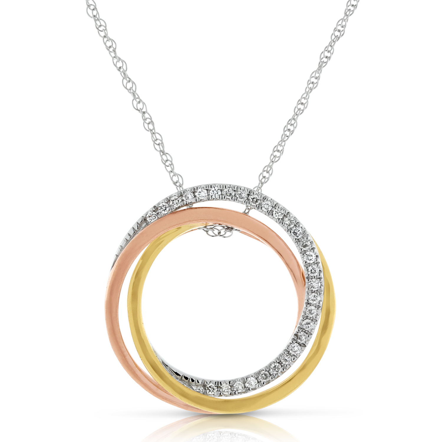 Tri-Color Circle Diamond Convertible Pendant 14K