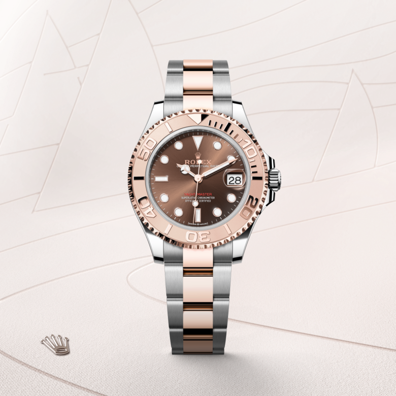 rolex yacht-master in everose rolesor - combination of oystersteel and everose gold, m268621-0003 - watch with background color - ben bridge