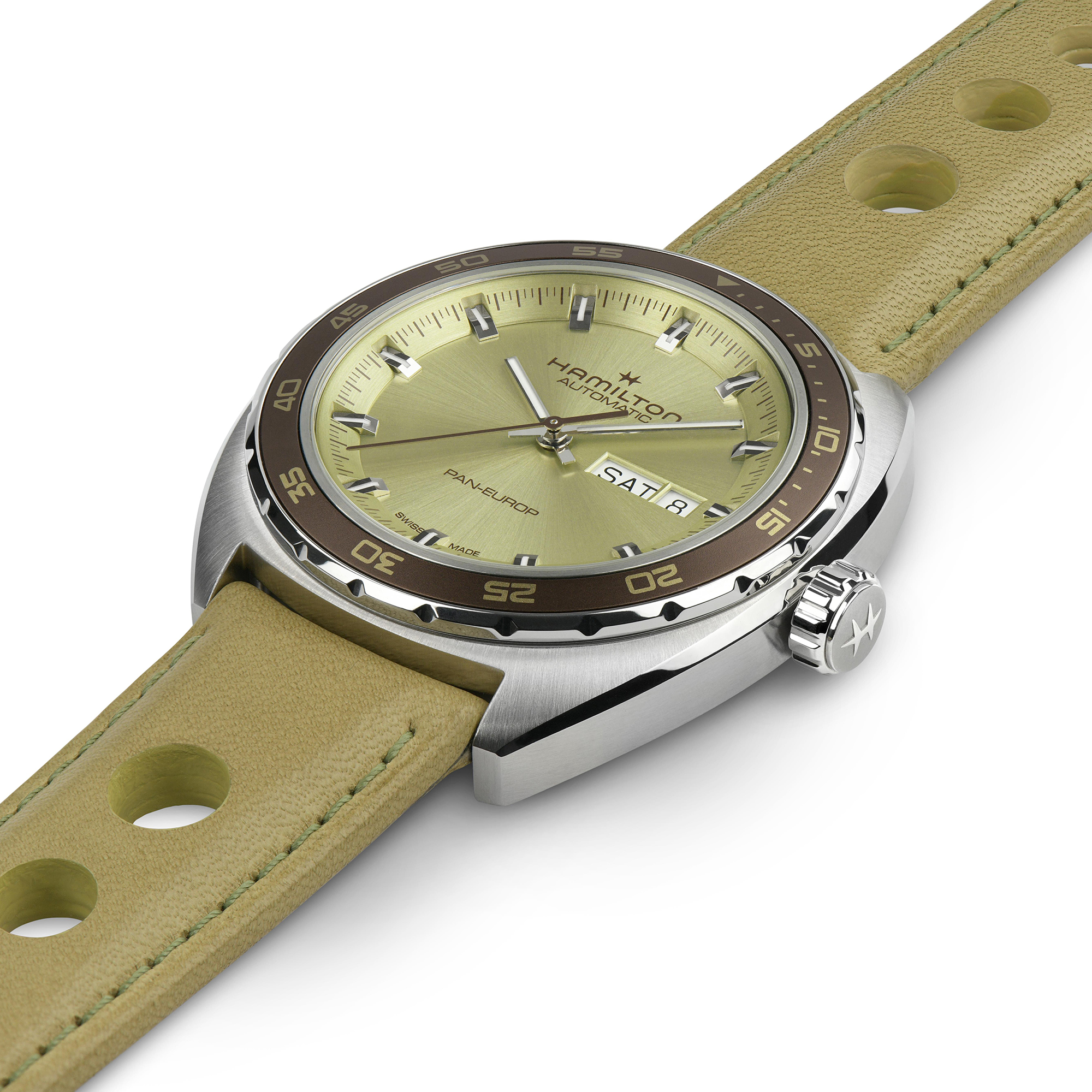 Hamilton American Classic Pan Europ Day Date Auto Green Dial Watch, 42mm