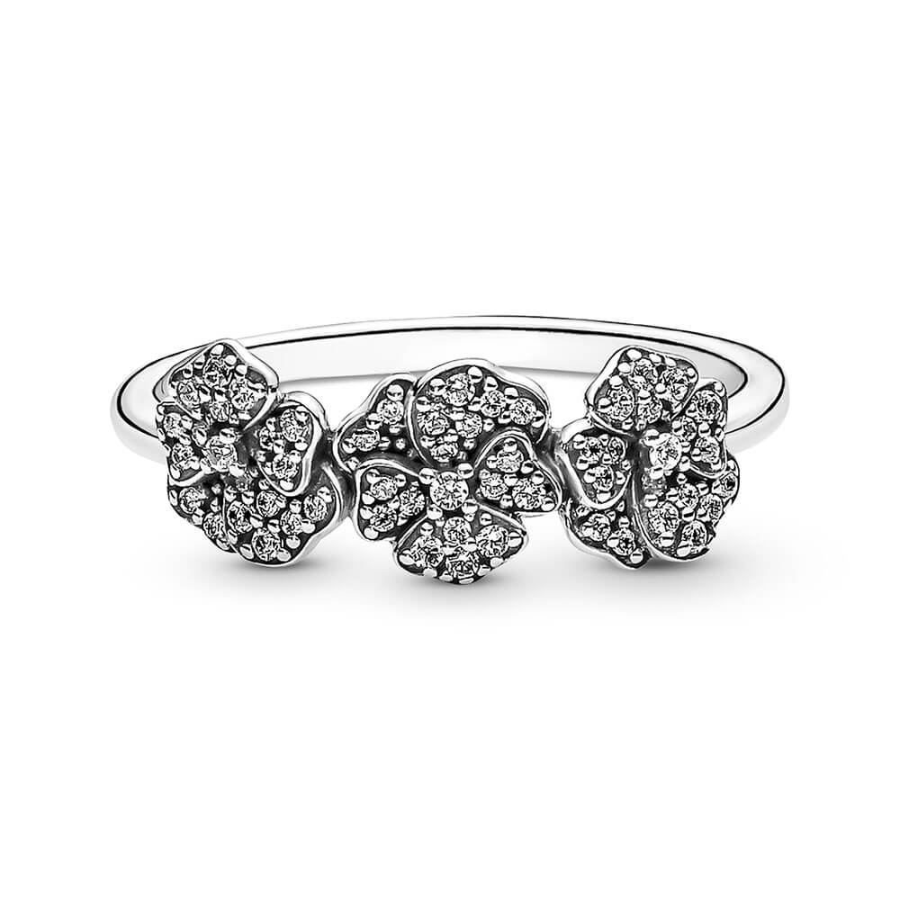 Pandora Triple Pansy Flower Enamel & CZ Ring