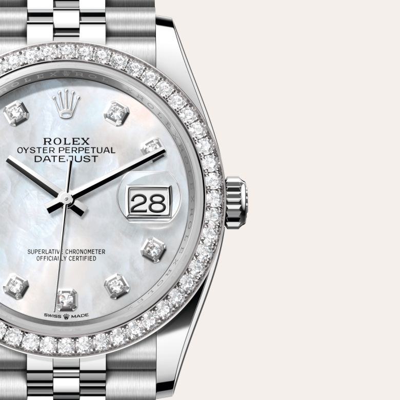 rolex datejust in white rolesor - combination of oystersteel and white gold, m126284rbr-0011 - watch dial - ben bridge