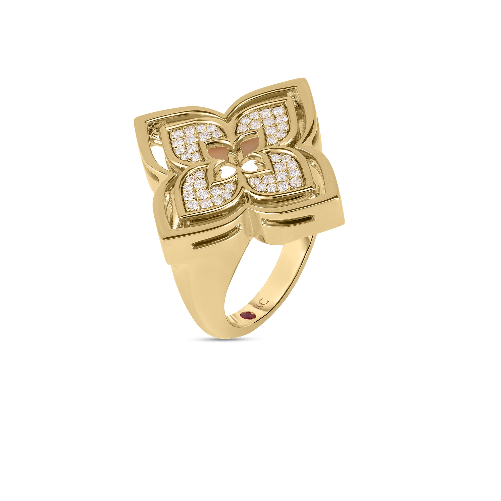 Roberto Coin 18k Yellow Gold Venetian Princess Pirouette Pave Diamond & Mother of Pearl Flower Ring