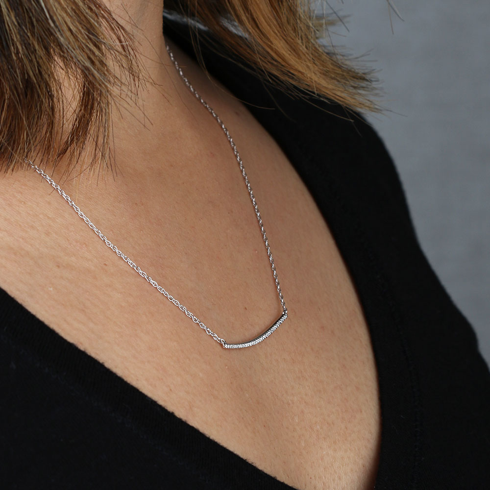 Curved Diamond Bar Necklace 14K