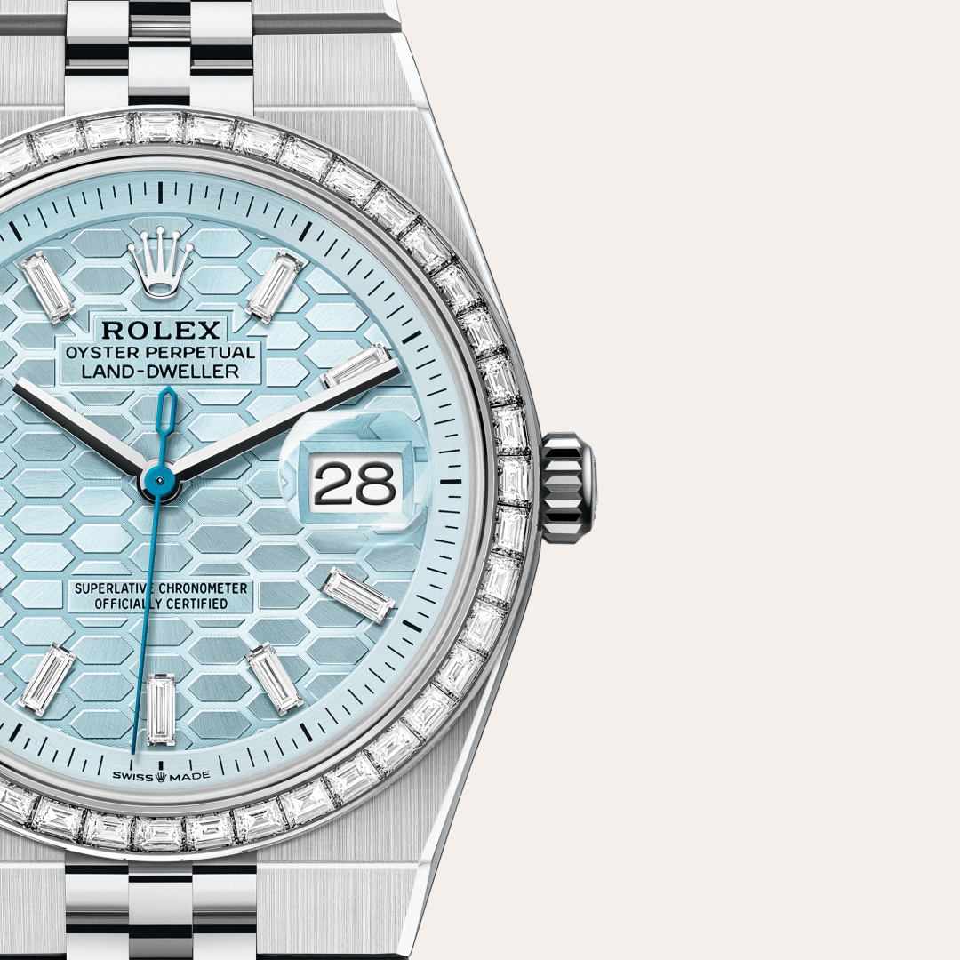 rolex land-dweller in platinum, m127286tbr-0001 - watch dial - ben bridge