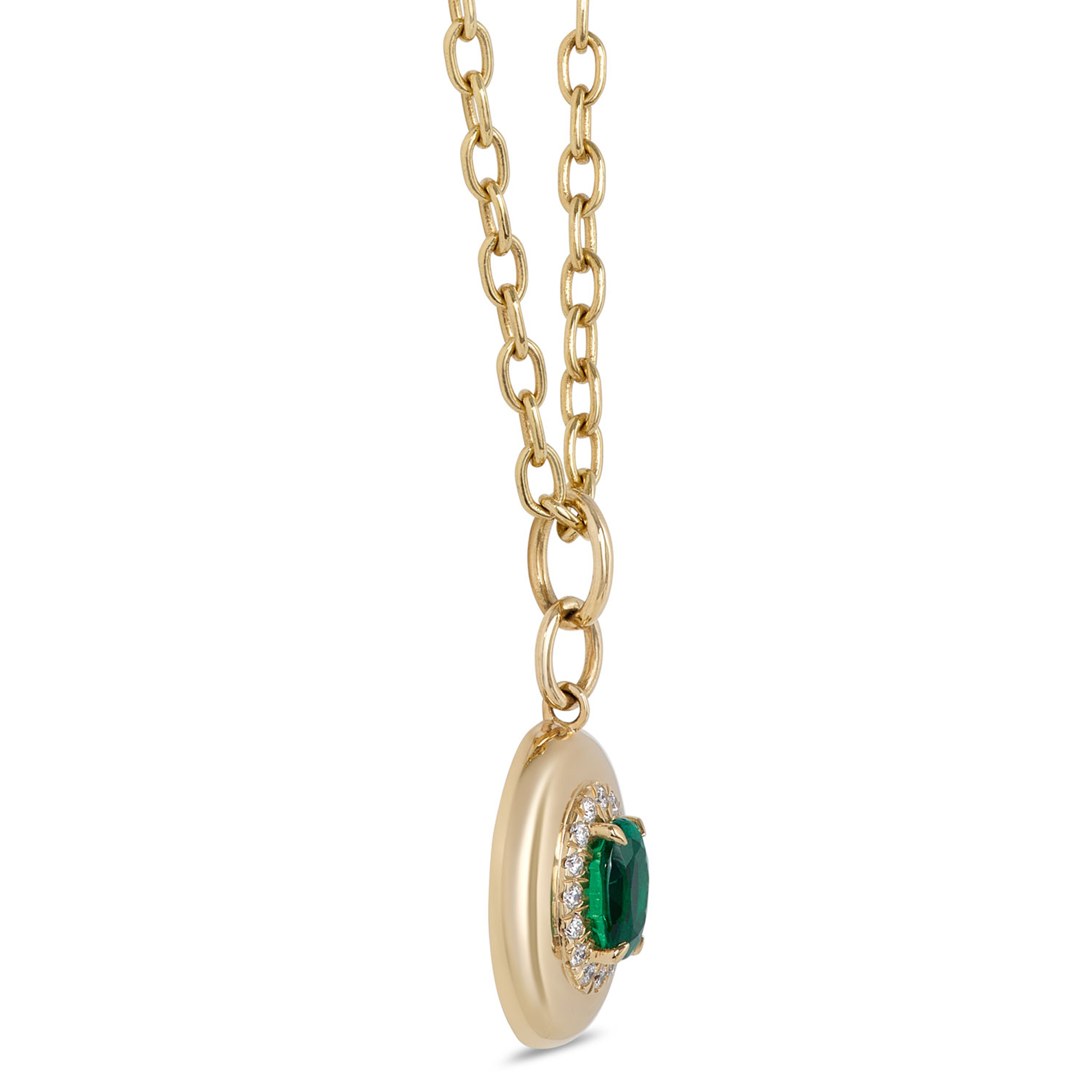 Emerald and Diamond Pendant, 18K Yellow Gold
