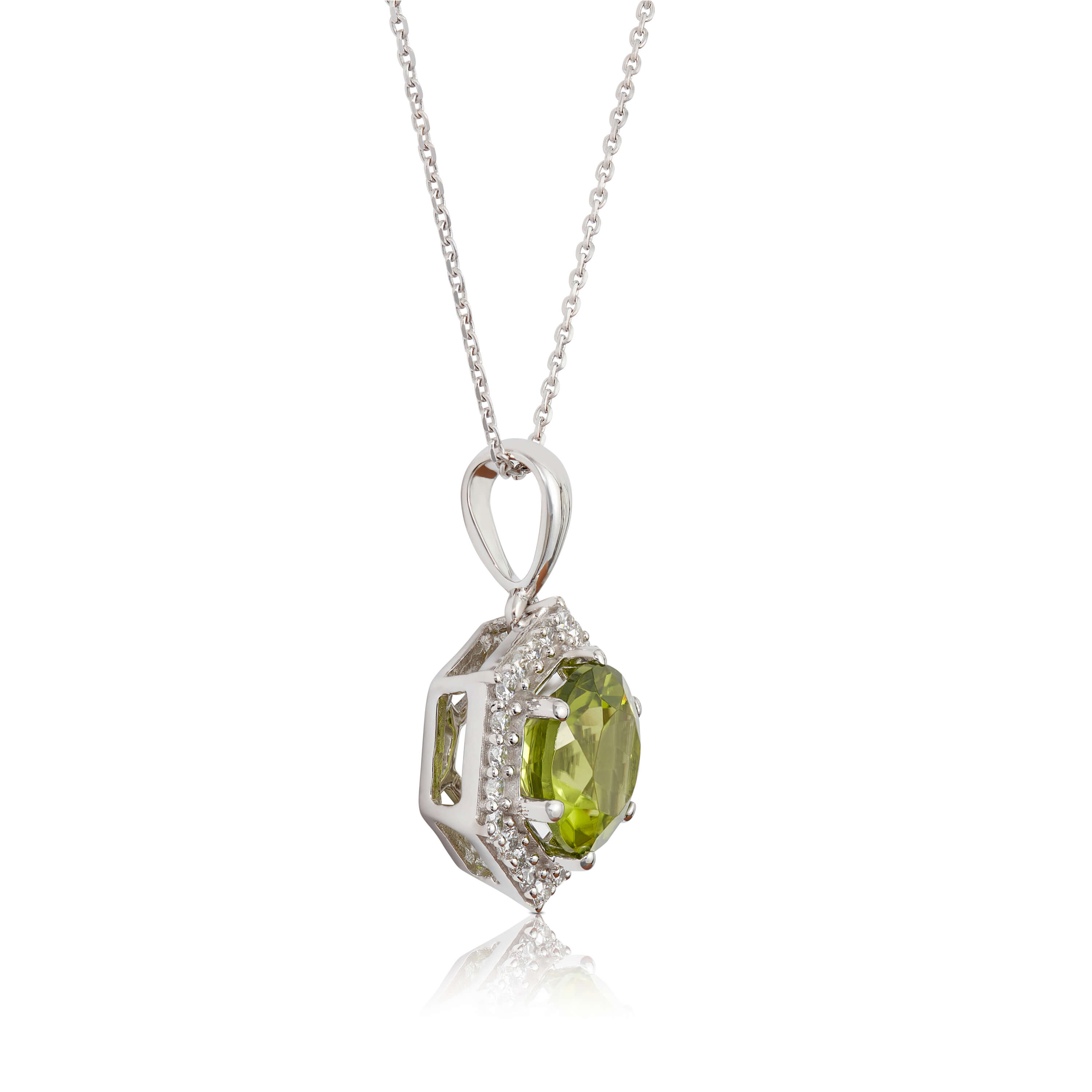 Peridot & Diamond Hexagon Halo Necklace 14K