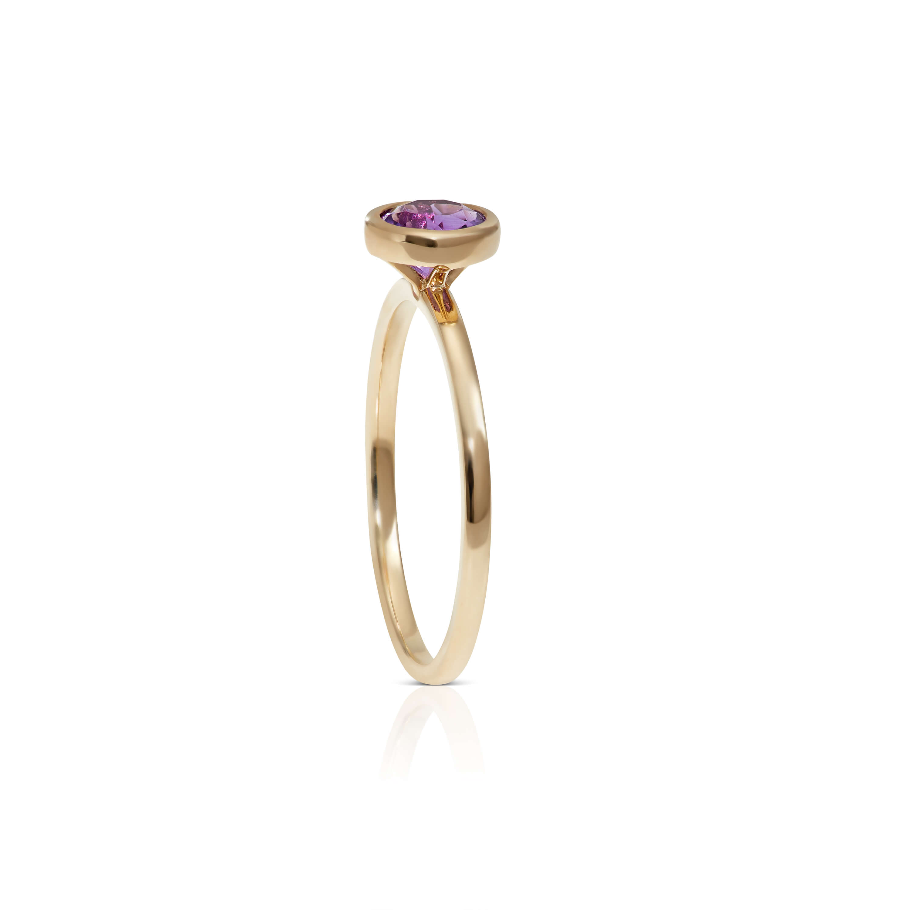 Bezel Set Round Amethyst Ring 14K