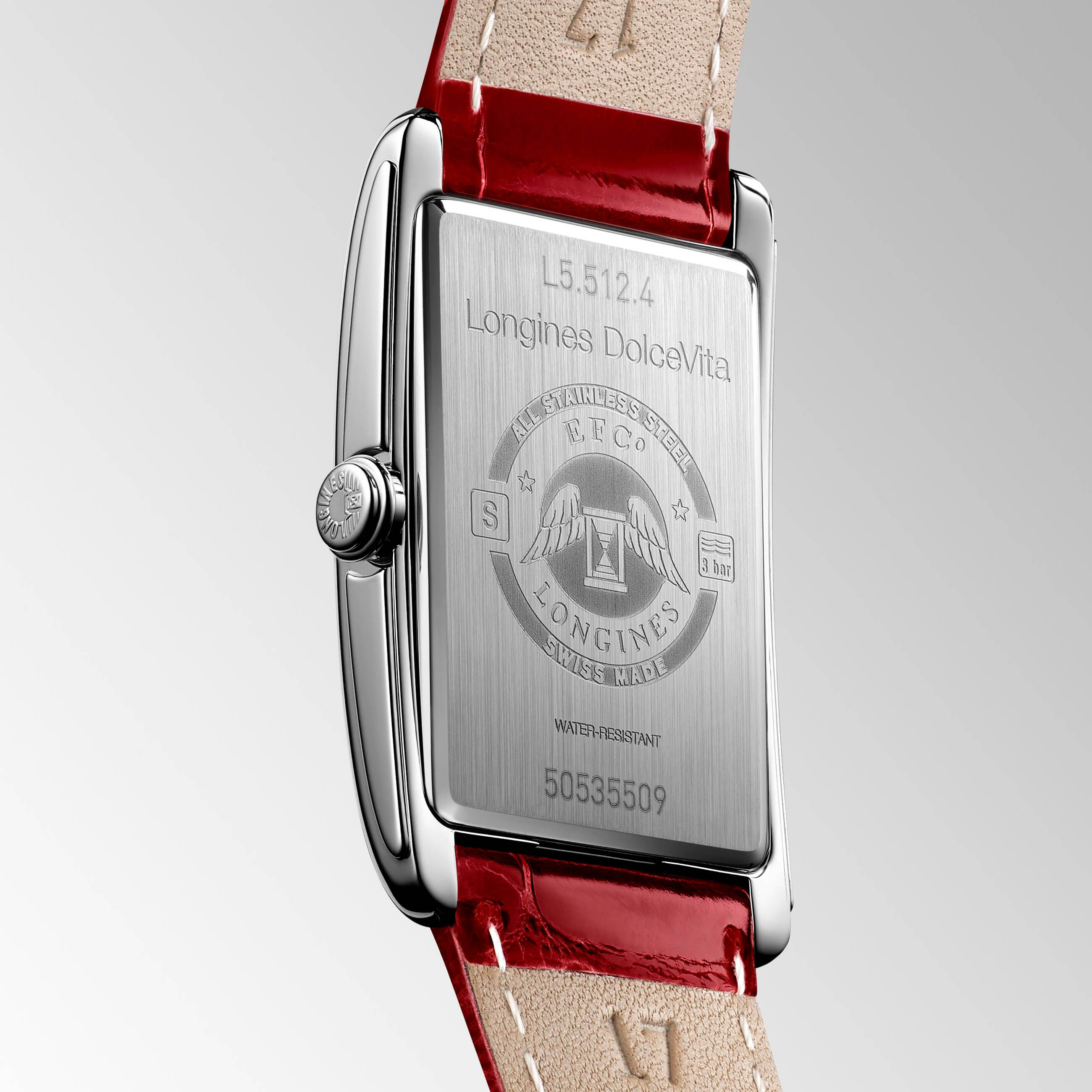 Longines DolceVita Watch Silver Dial Red Leather Strap, 23mm