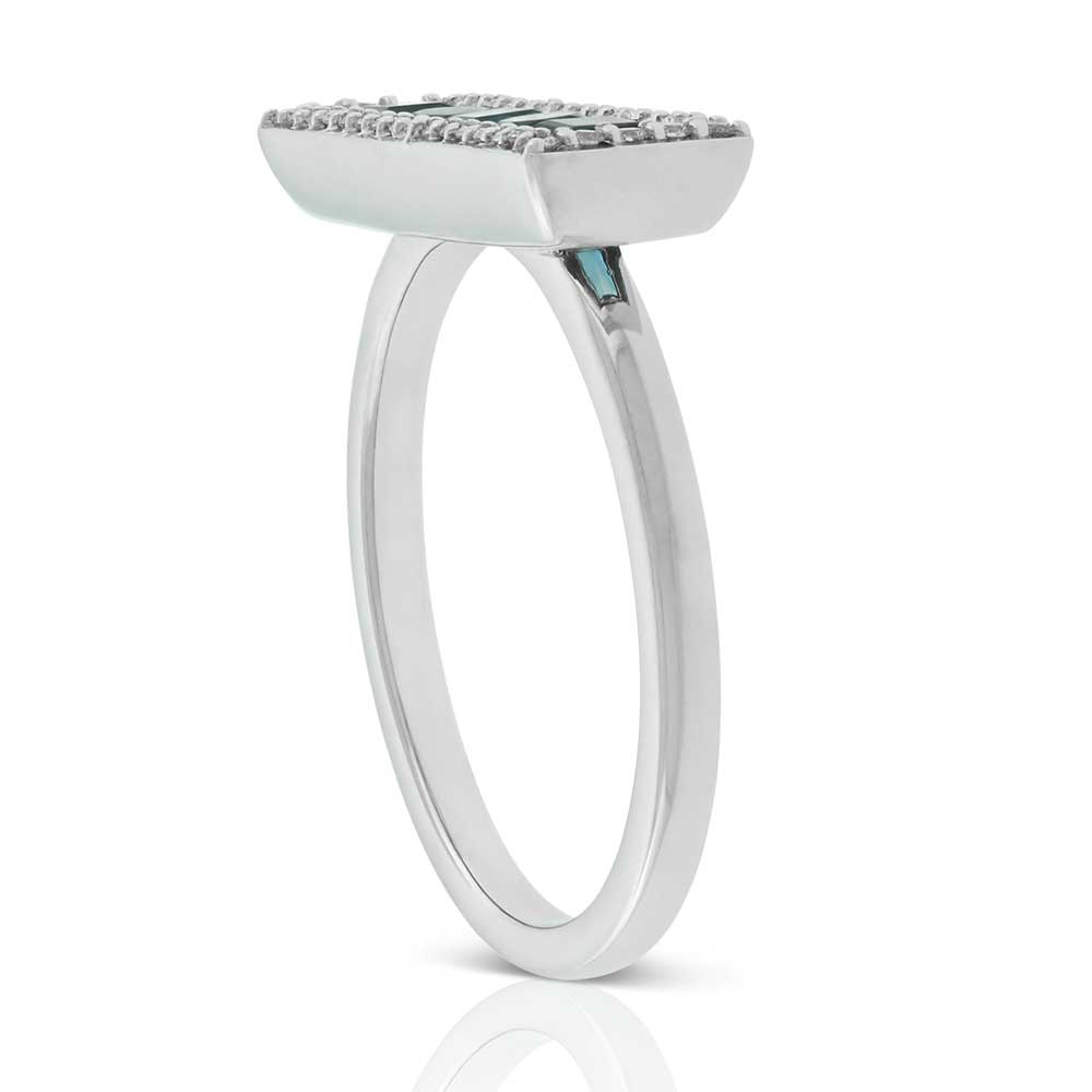 Blue Topaz & Diamond Rectangle Ring 14K