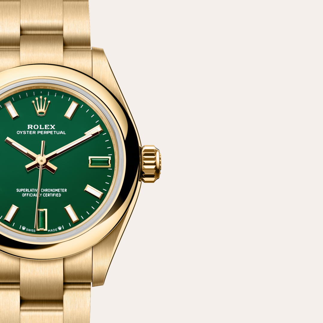 rolex oyster perpetual in 18 ct yellow gold, m276208-0002 - watch dial - ben bridge