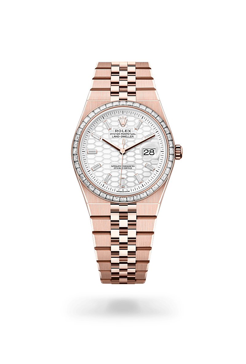 rolex land-dweller in 18 ct everose gold, m127285tbr-0002 - ben bridge