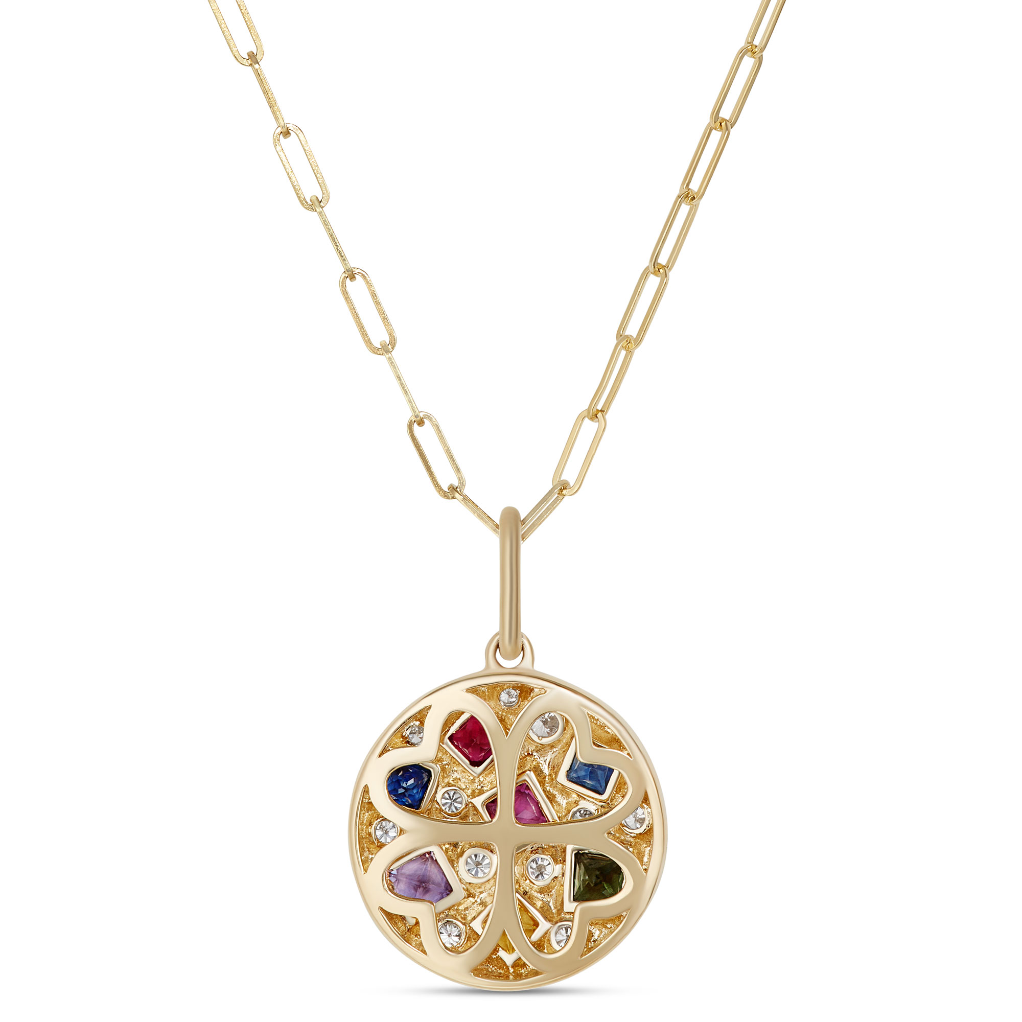 Confetti Rainbow Sapphire and Diamond Pendant, 14K Yellow Gold