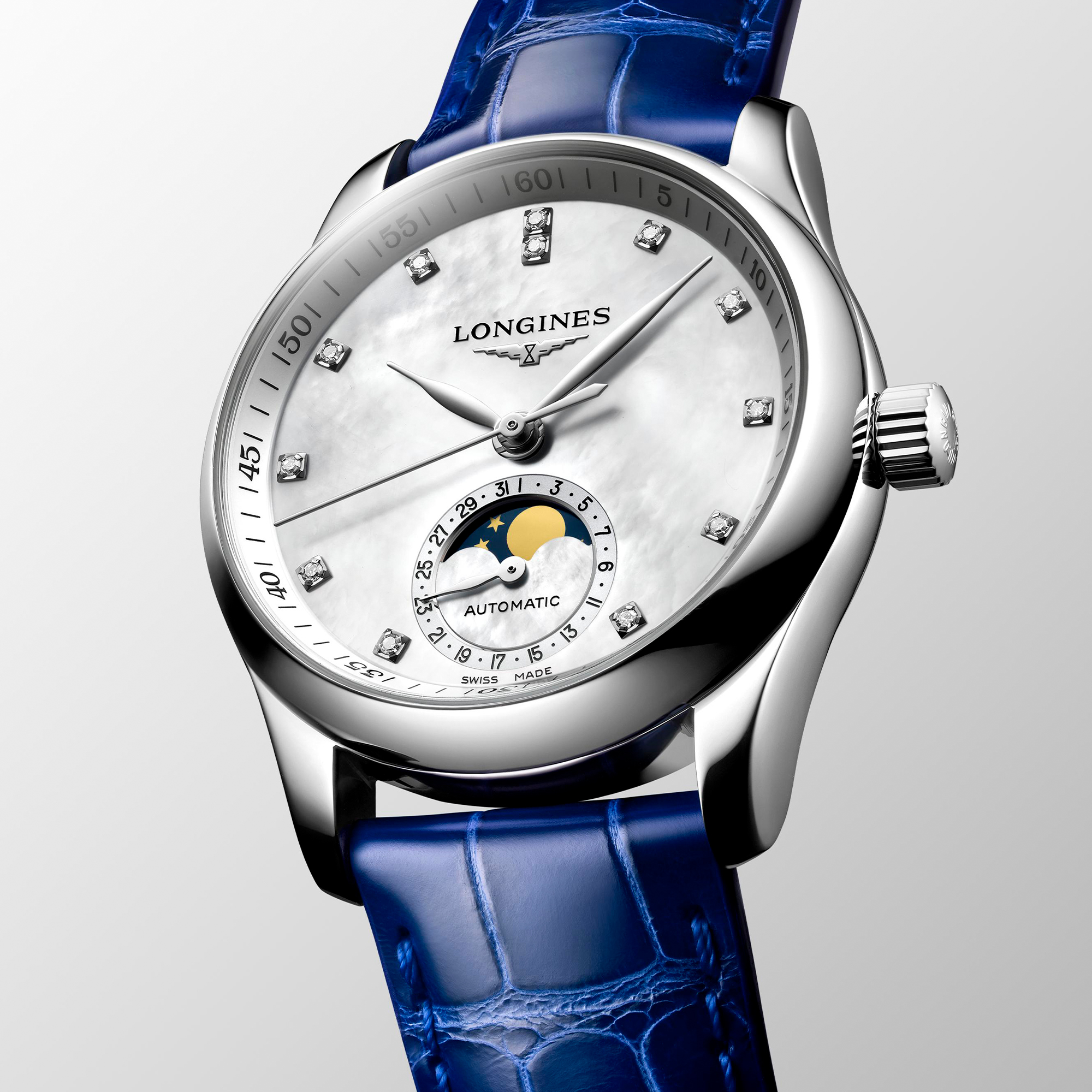 Longines Master Collection Moonphase White Dial Watch, 34mm