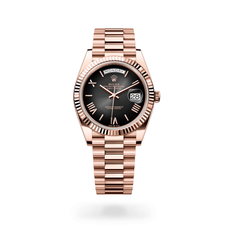 rolex day-date in 18 ct everose gold, m228235-0055 - ben bridge