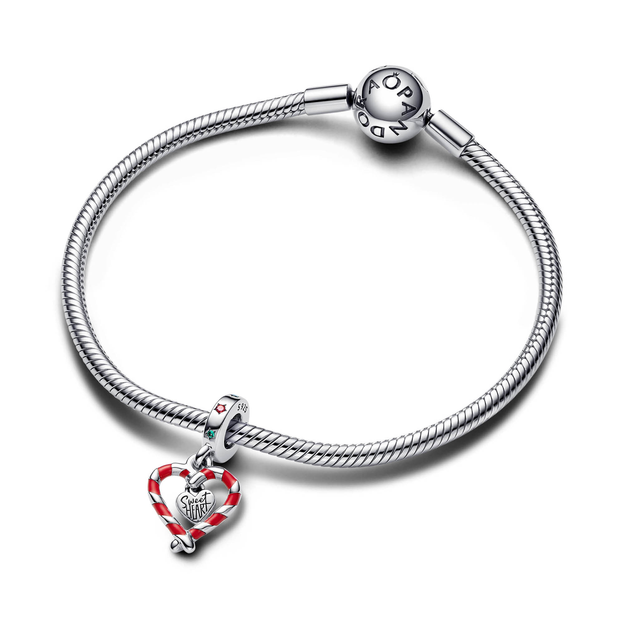 Pandora Double Candy Cane Heart Christmas Dangle Charm