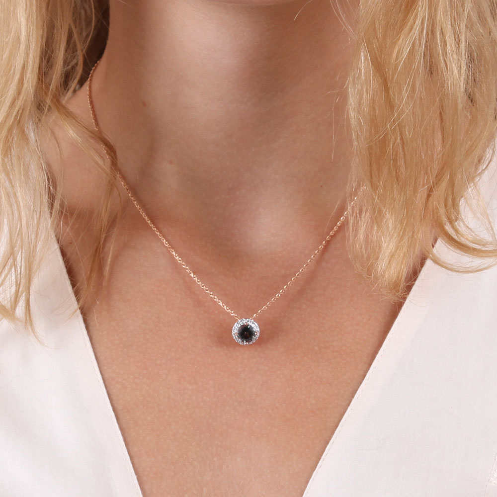Rose Gold Gray Spinel & Diamond Halo Pendant 14K&nbsp;