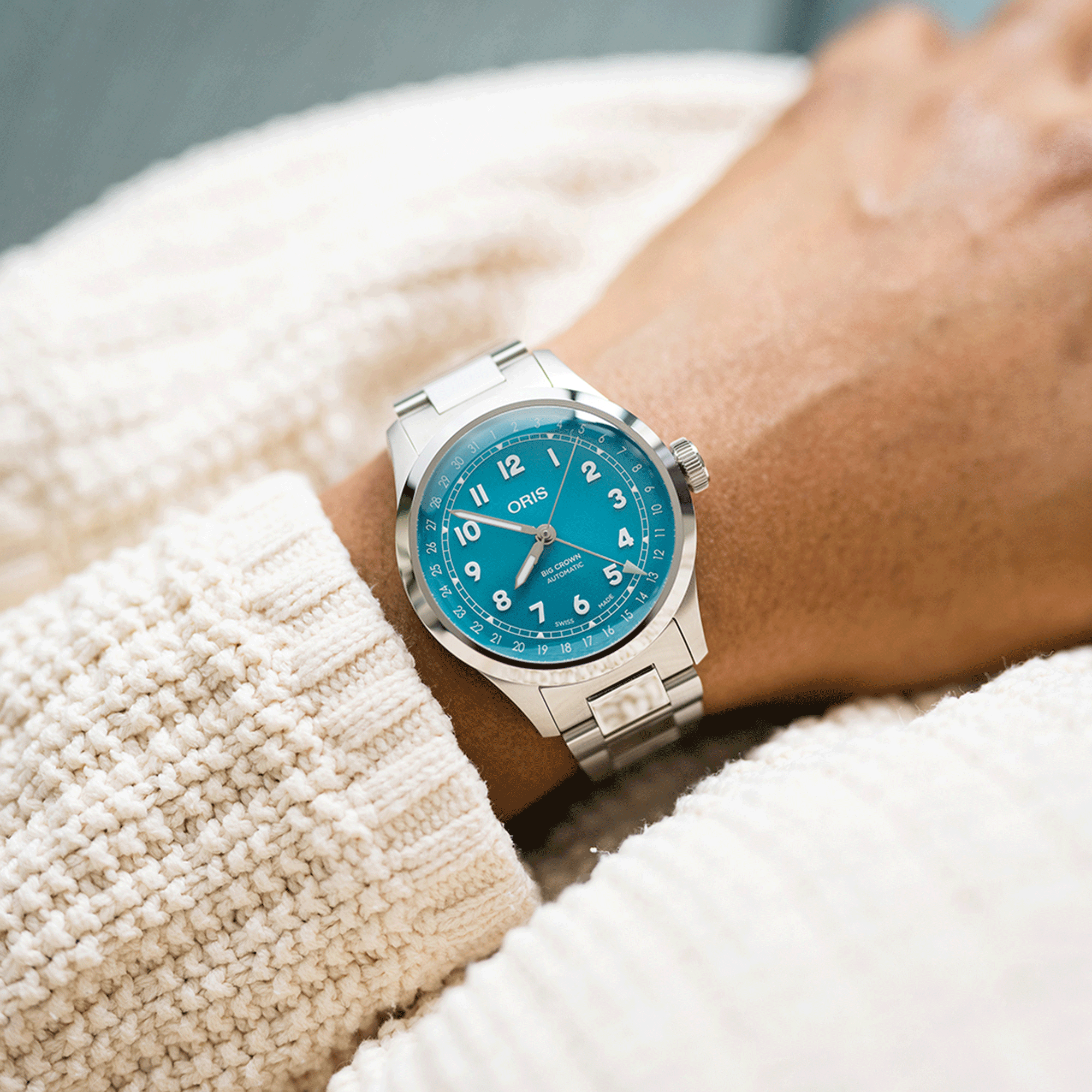 Oris Big Crown Pointer Date Turquoise Dial Watch, 40mm
