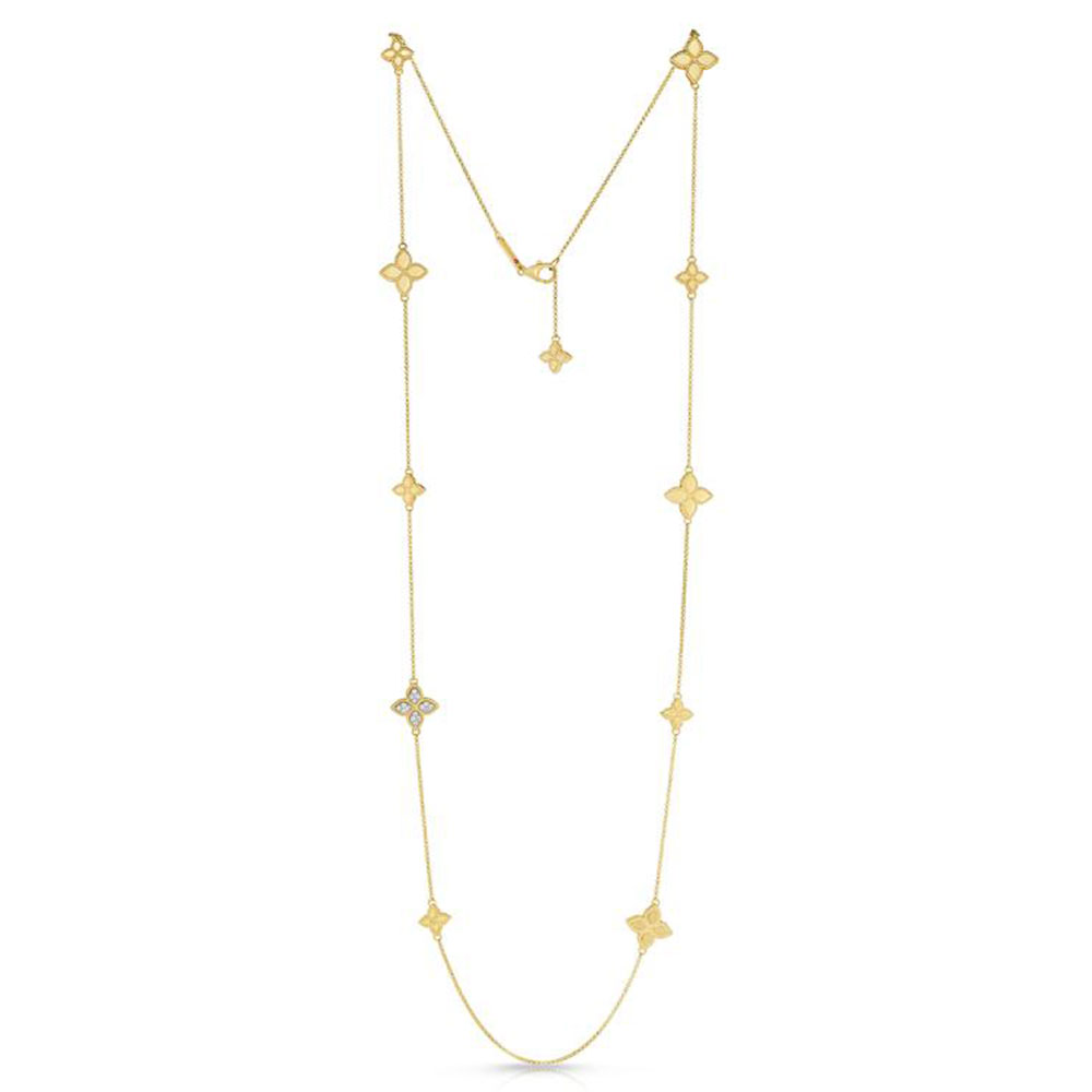 Roberto Coin Princess Flowers Two-Tone Diamond Station Necklace 1/6ctw