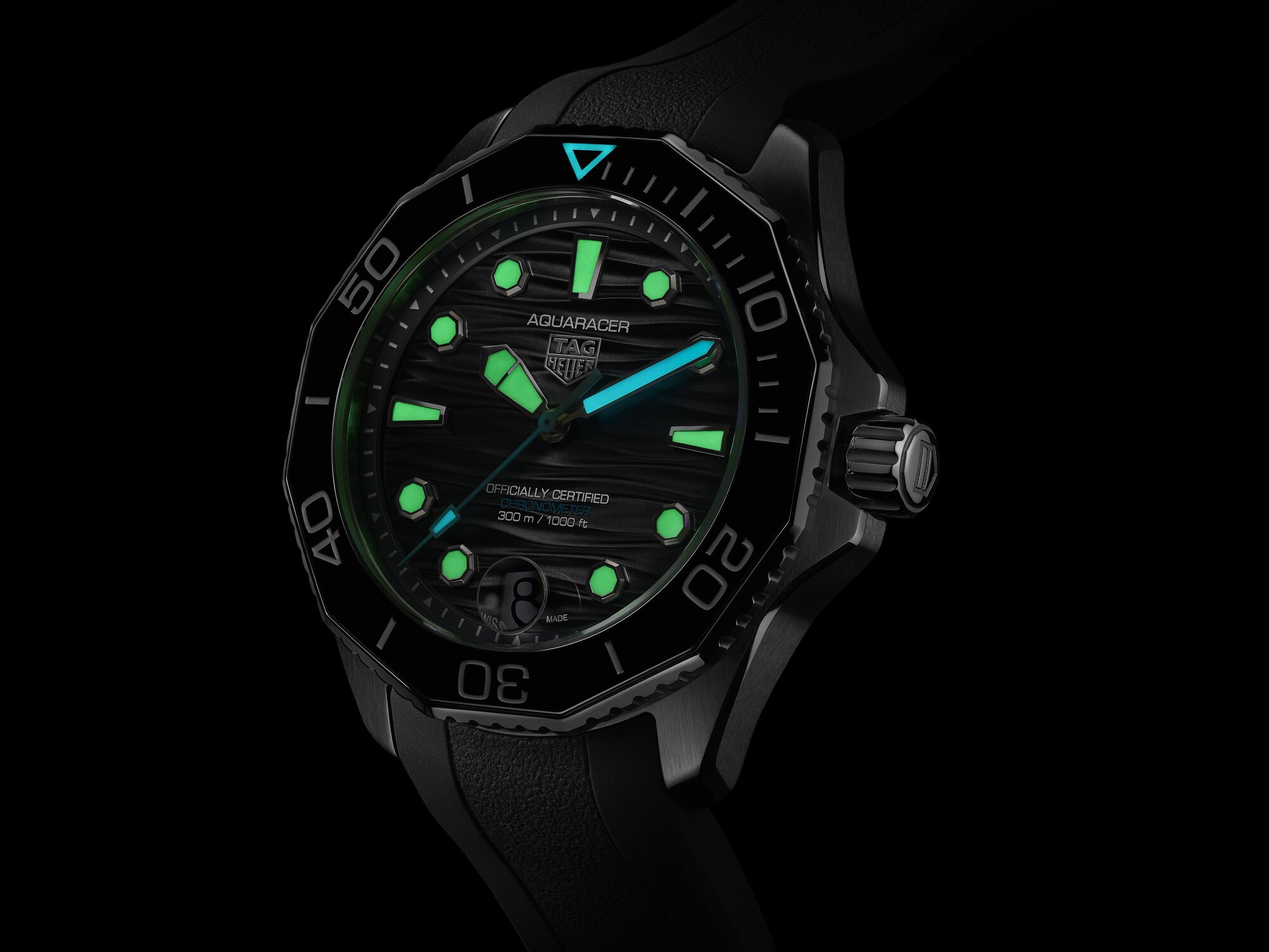 TAG Heuer Aquaracer Professional 300 Black Dial Black Rubber Strap Watch, 42mm