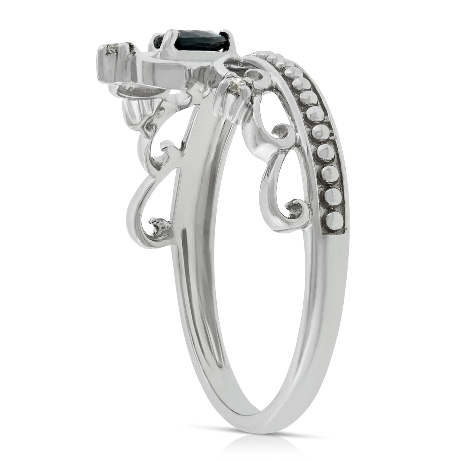 Sapphire & Diamond Crown Ring 14K