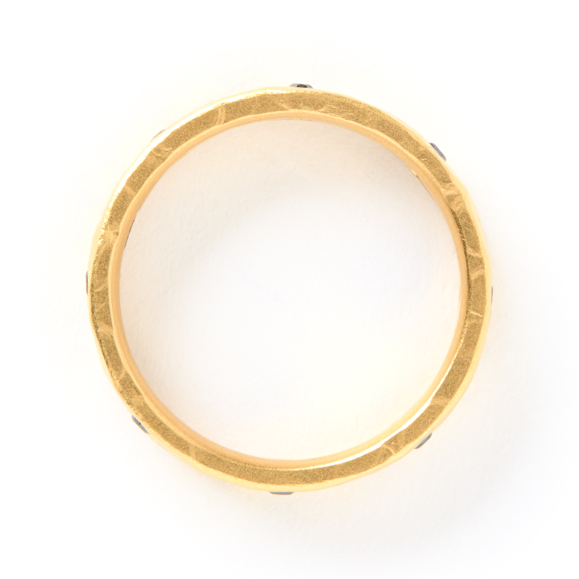 Hand Forged Black Diamond Band, 22K Yellow Gold