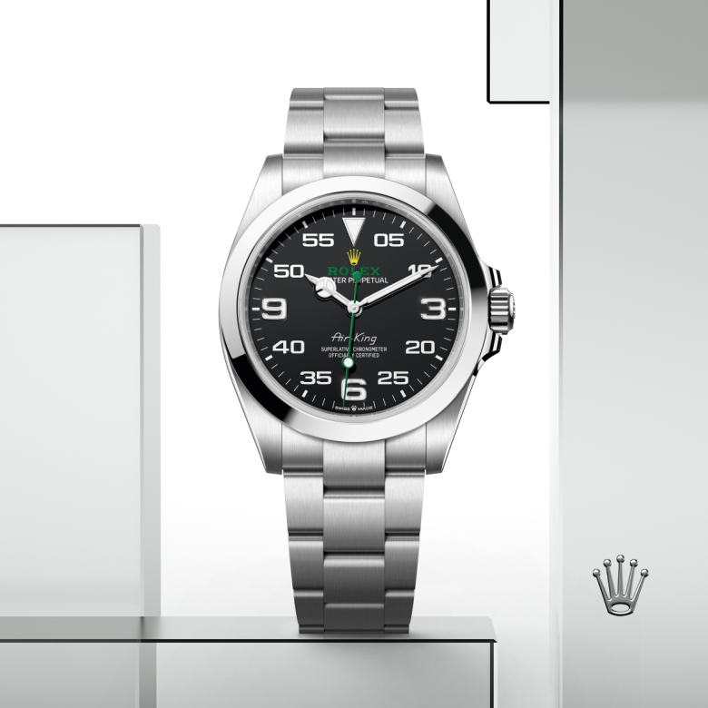 rolex air-king in oystersteel, m126900-0001 - watch with background color - ben bridge