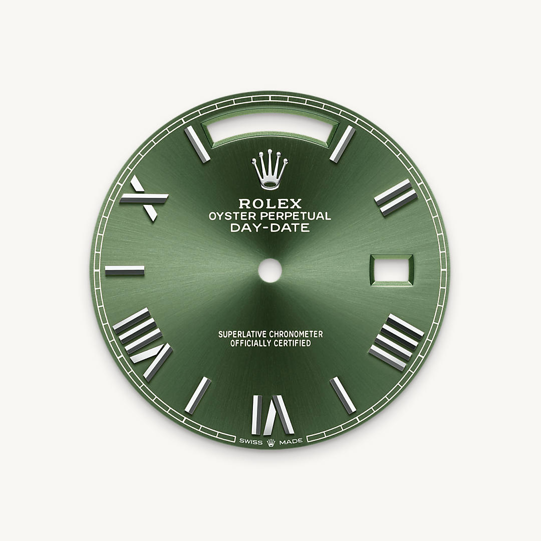 rolex day-date in 18 ct white gold, m228239-0033 - olive-green dial - ben bridge