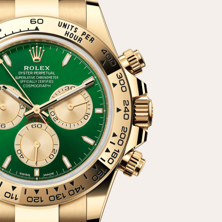 rolex cosmograph daytona in 18 ct yellow gold, m126508-0008 - watch dial - ben bridge