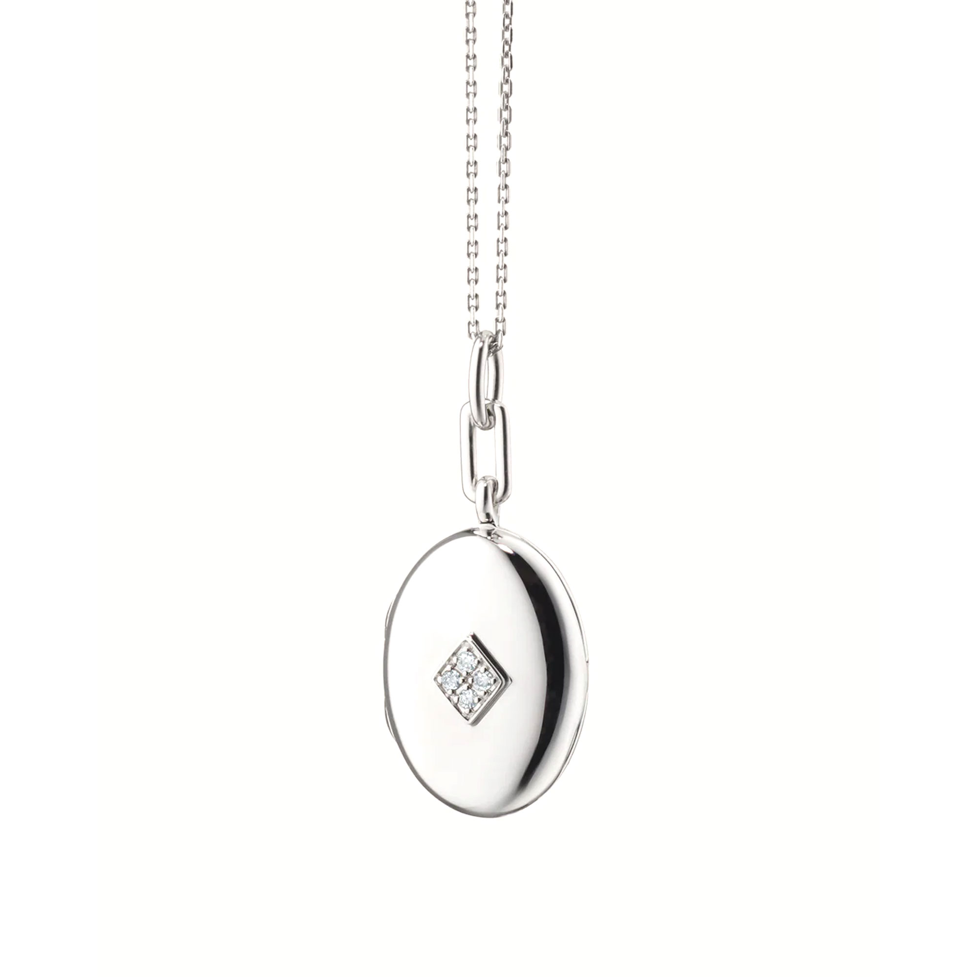 Monica Rich Kosann Diamond Sterling Silver Oval Locket Necklace