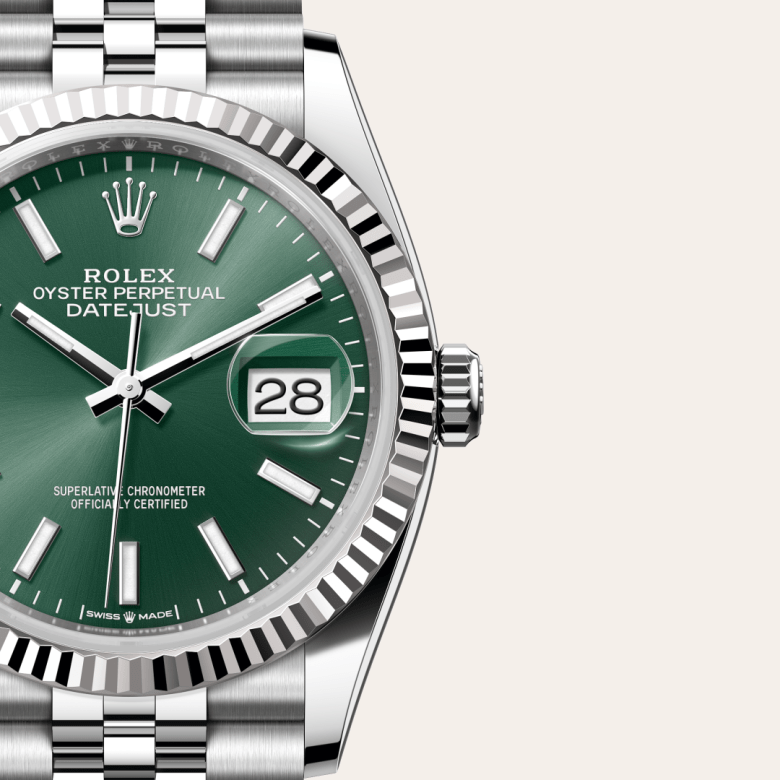 rolex datejust in white rolesor - combination of oystersteel and white gold, m126234-0051 - watch dial - ben bridge