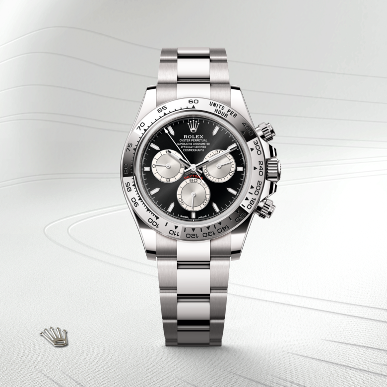 rolex cosmograph daytona in 18 ct white gold, m126509-0001 - watch with background color - ben bridge