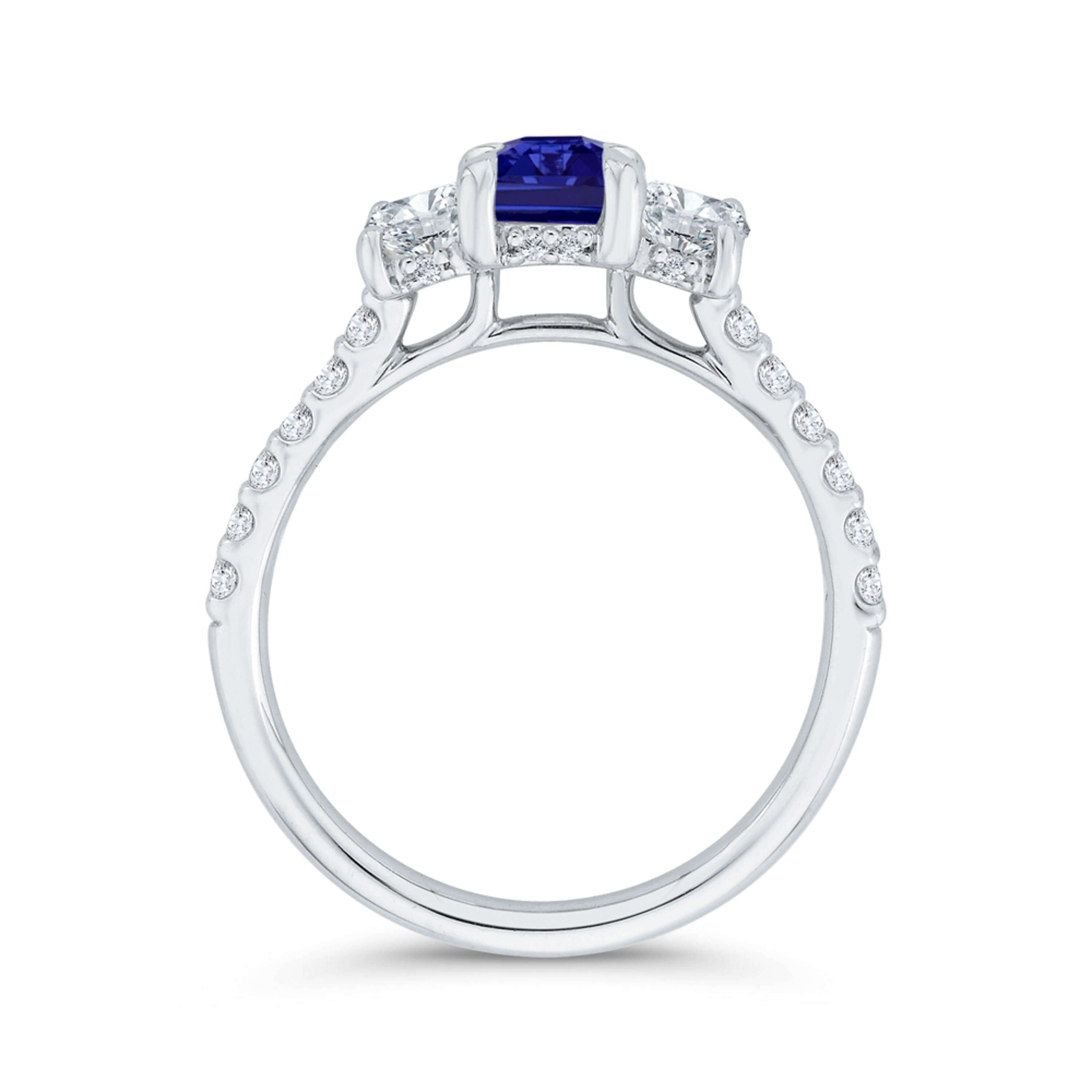 Bella Ponte 3-Stone Emerald Cut Sapphire and Diamond Engagement Ring, 14K White Gold