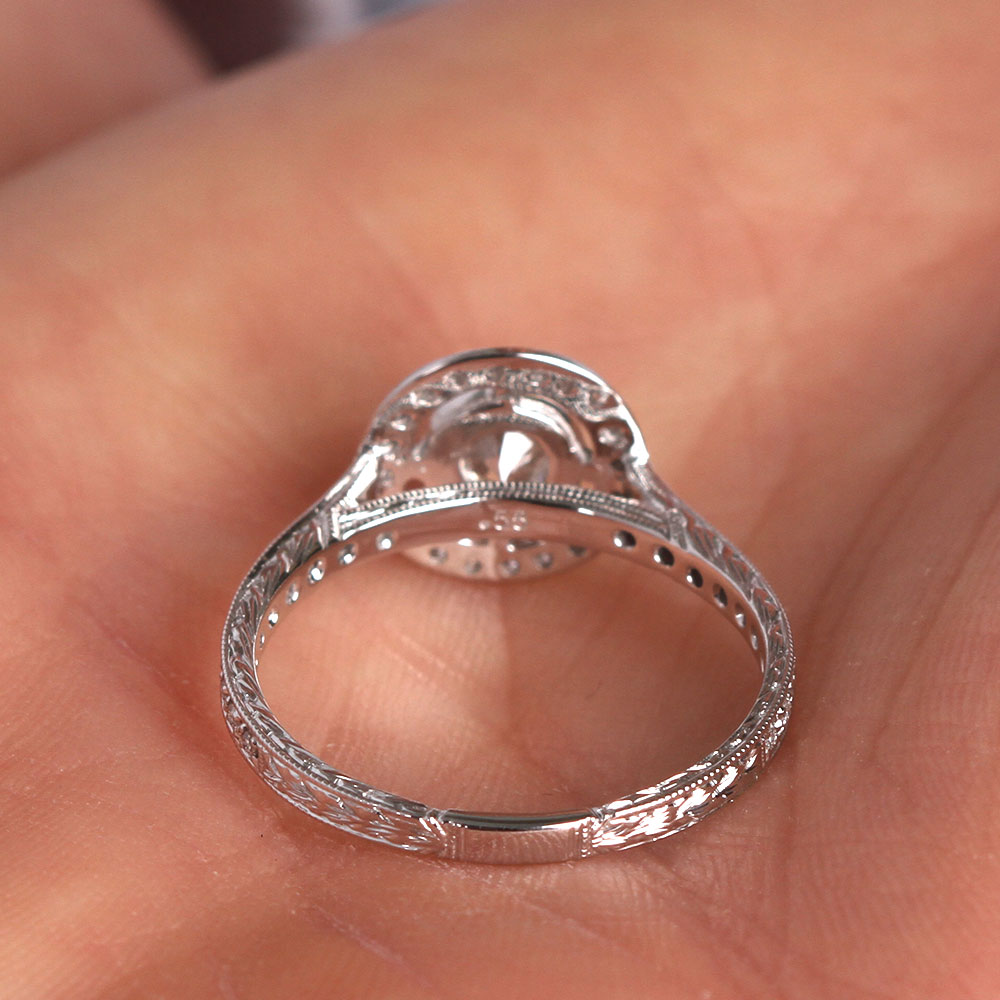 Bezel Set Halo Diamond Engagement Ring 14K