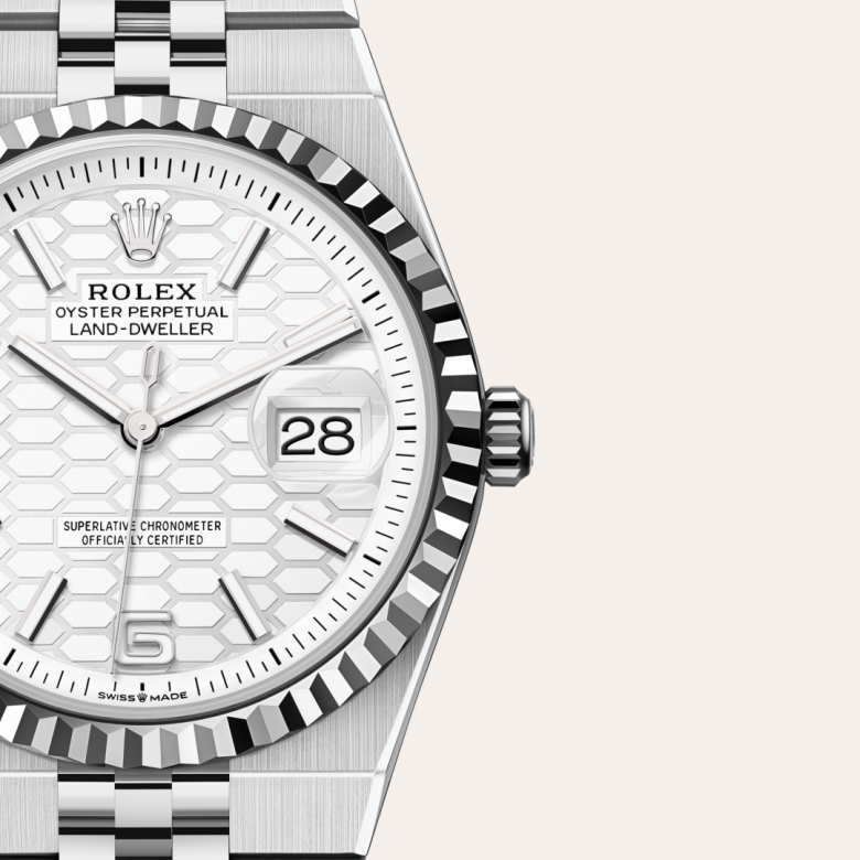rolex land-dweller in white rolesor - combination of oystersteel and white gold, m127234-0001 - watch dial - ben bridge