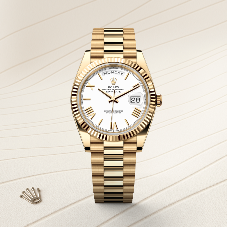 rolex day-date in 18 ct yellow gold, m228238-0042 - watch with background color - ben bridge