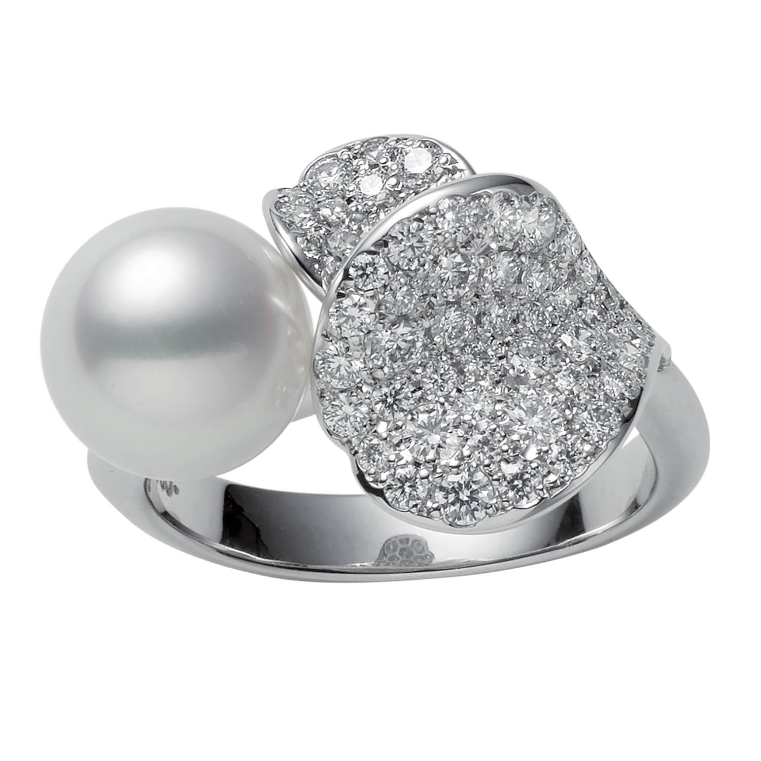 Mikimoto 18K White Gold Diamond Akoya #311824M15B Mikimoto 18K White Gold Silver Akoya Pearl And Diamond Ring  main image 4