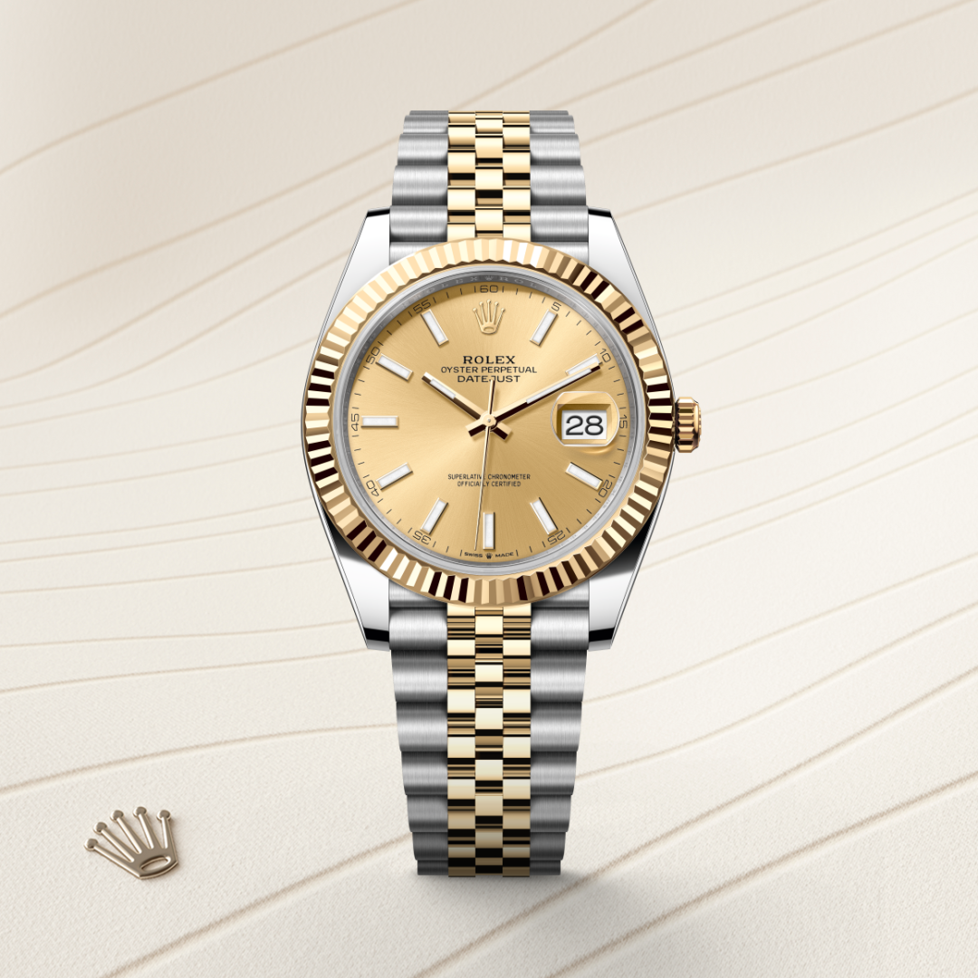 rolex datejust in yellow rolesor - combination of oystersteel and yellow gold, m126333-0010 - watch with background color - ben bridge