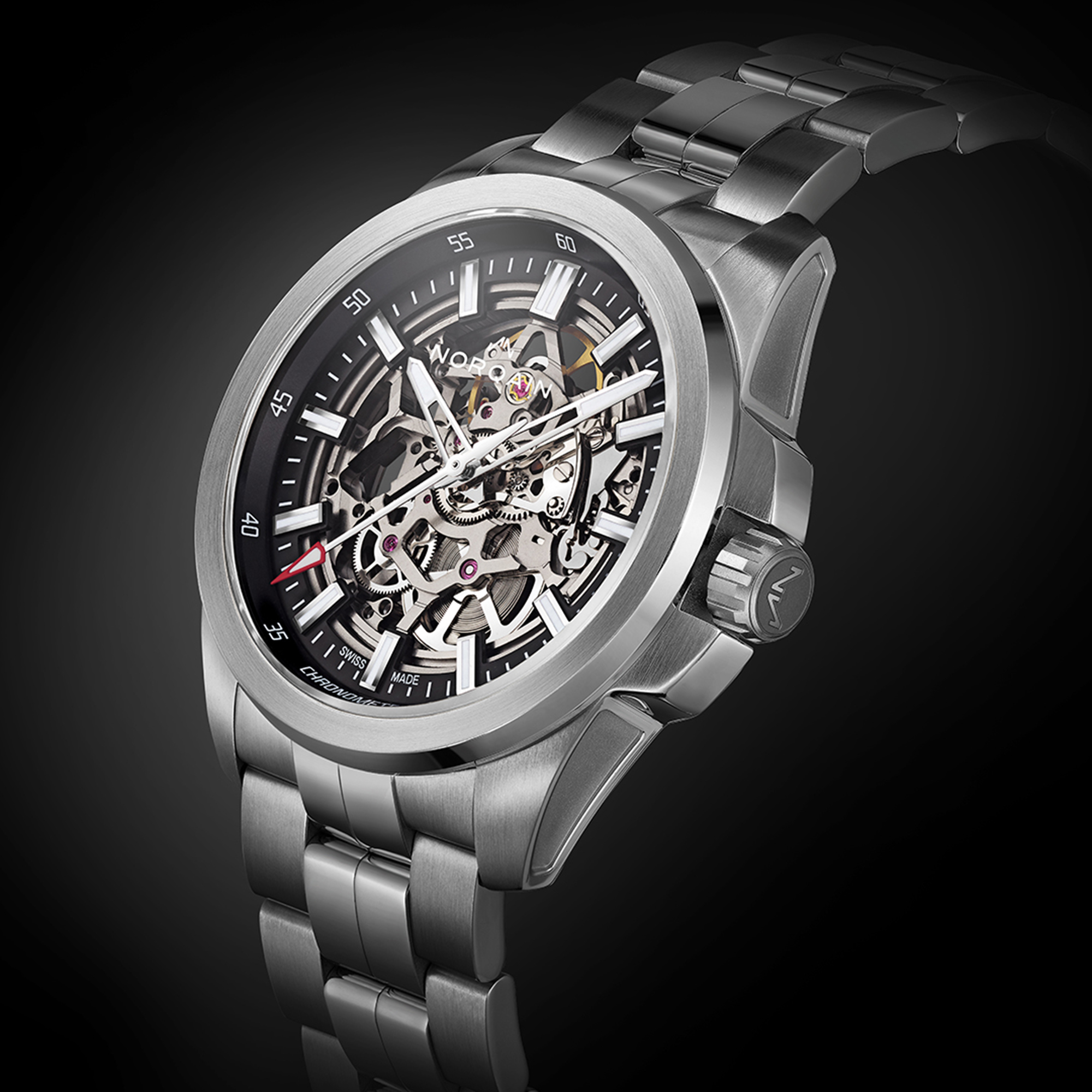 NORQAIN Independence Skeleton Black Dial Watch, 42mm