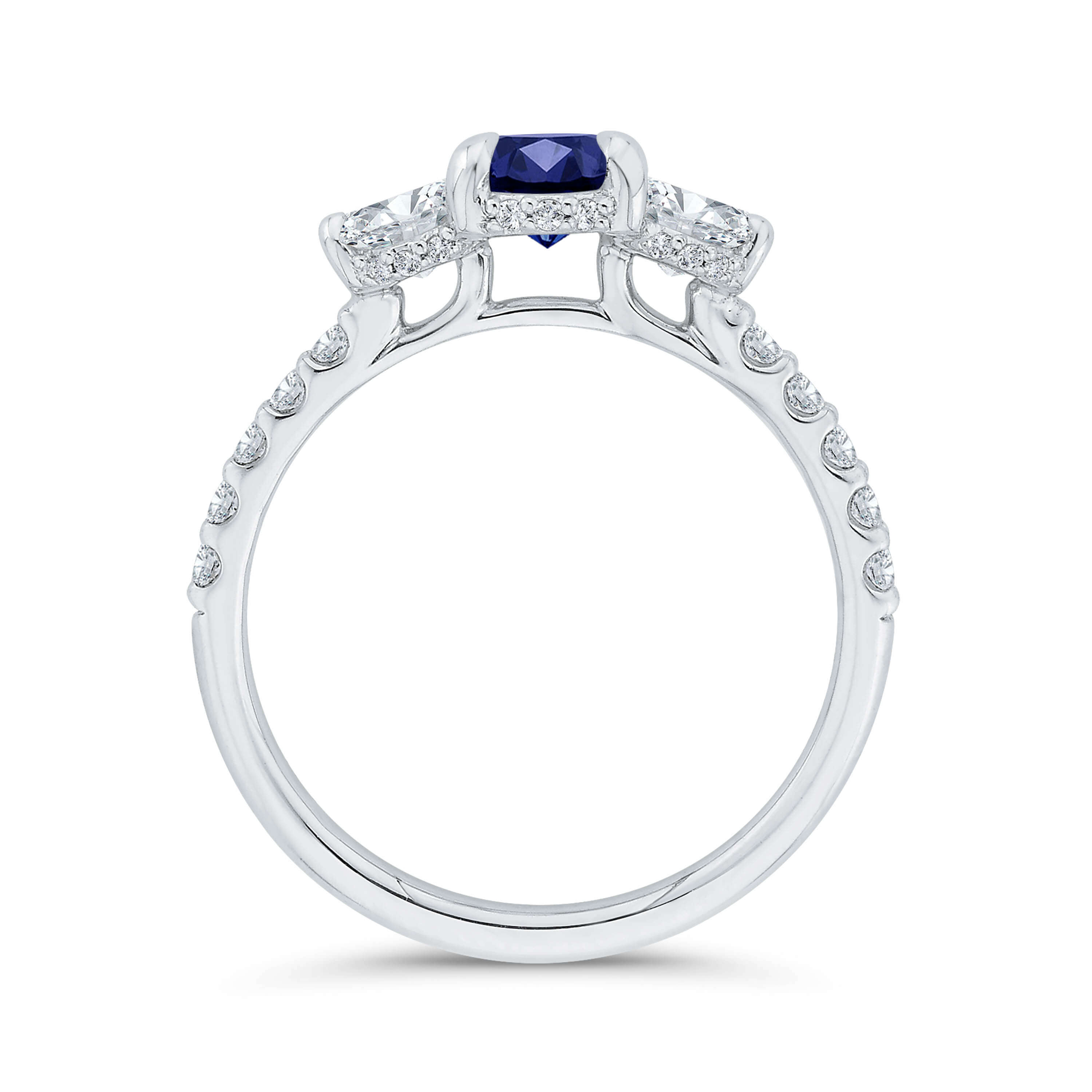 Bella Ponte 3-Stone Oval Cut Sapphire and Diamond Engagement Ring, 14K White Gold