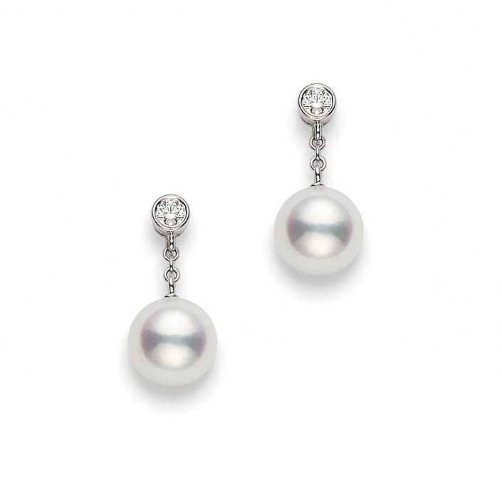 Mikimoto Akoya Cultured Pearl & Diamond Drop Earrings 8mm, A+, 18K ...