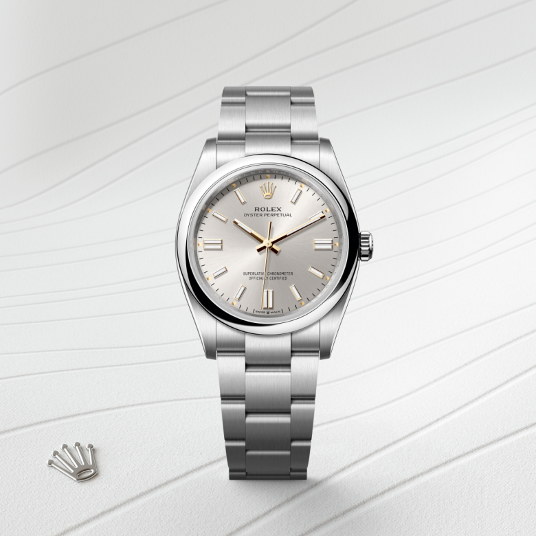 rolex oyster perpetual in oystersteel, m126000-0001 - watch with background color - ben bridge