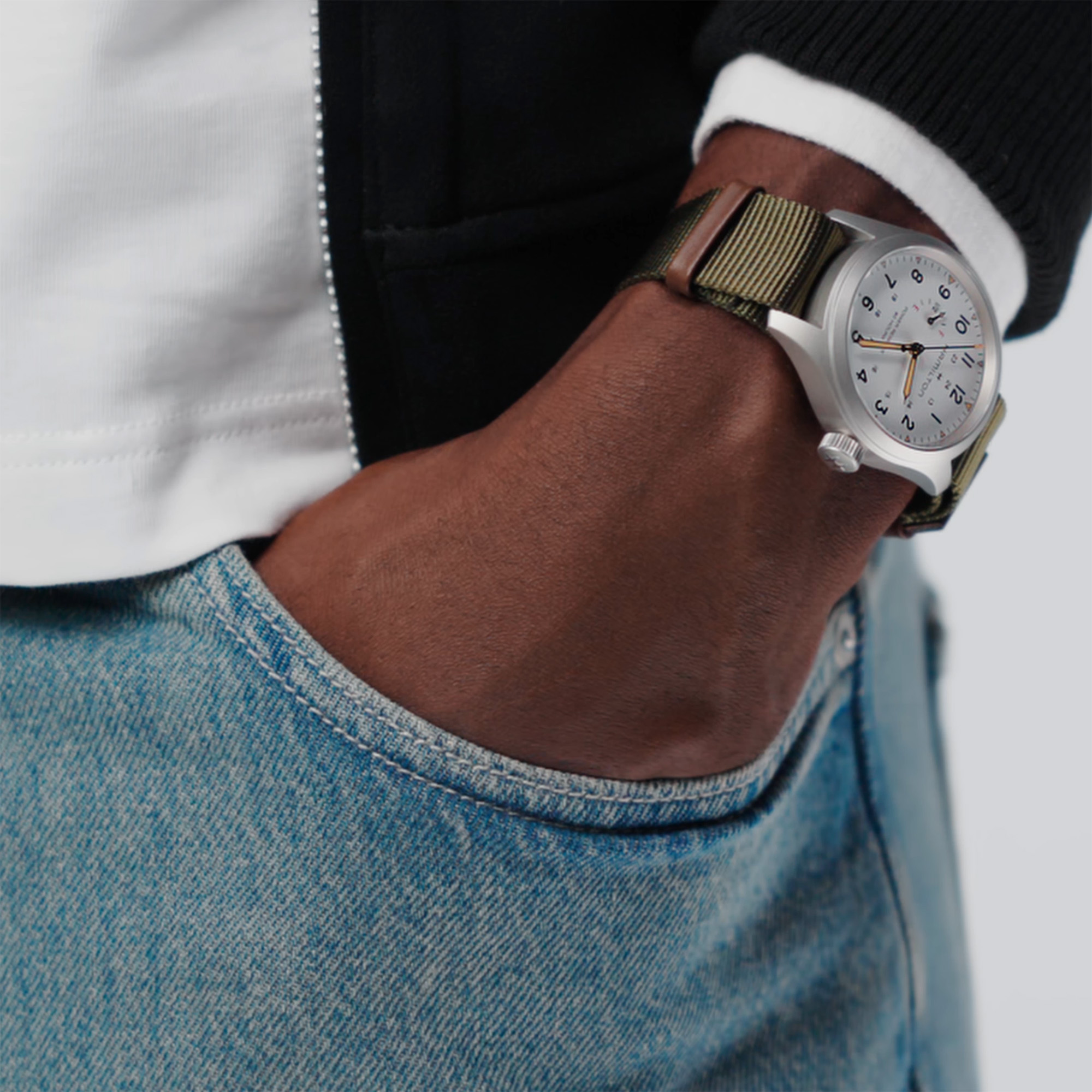 Hamilton Khaki Field Mechanical Power Reserve White Dial Watch, 40mm