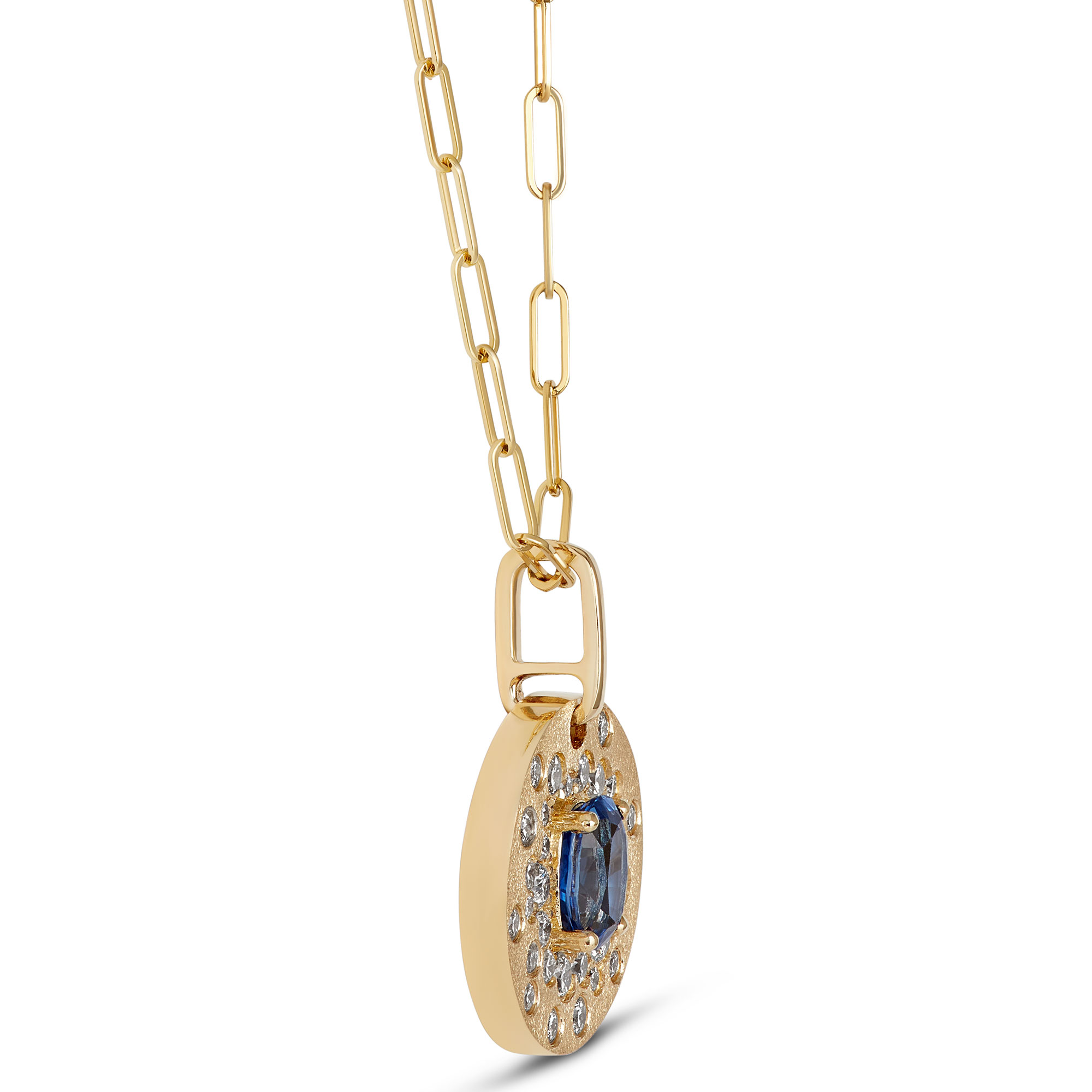 Confetti Oval Sapphire Pendant, 14K Yellow Gold
