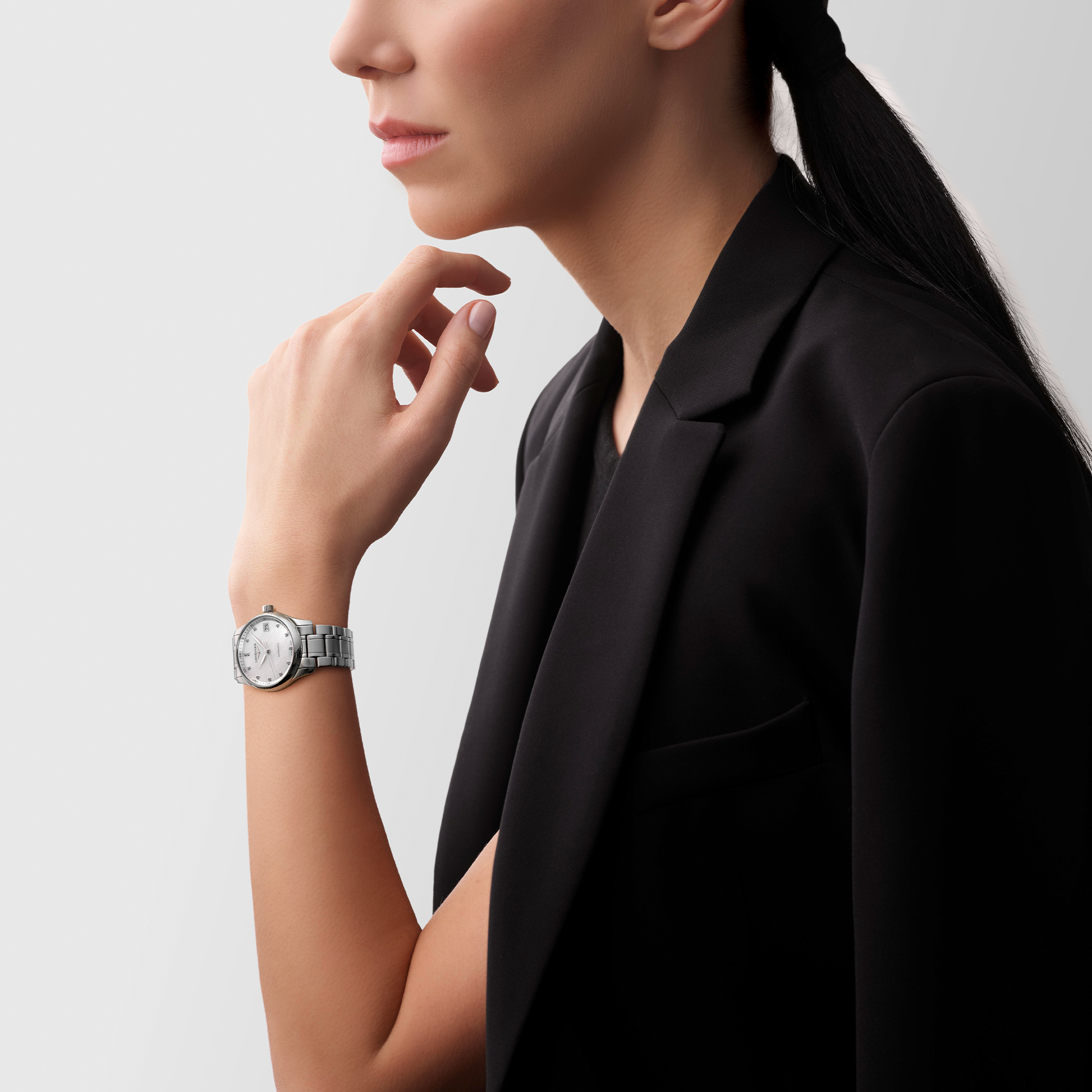 New LEONARD Watch .34 carats of Diamonds and Black Mother of Pearl Face Longines Master Mother Of Pearl Diamond Indexes Dial Watch  main image 2