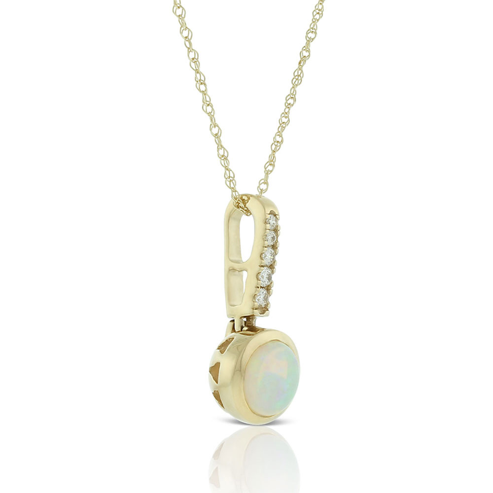Bezel Set Opal & Diamond Necklace 14K