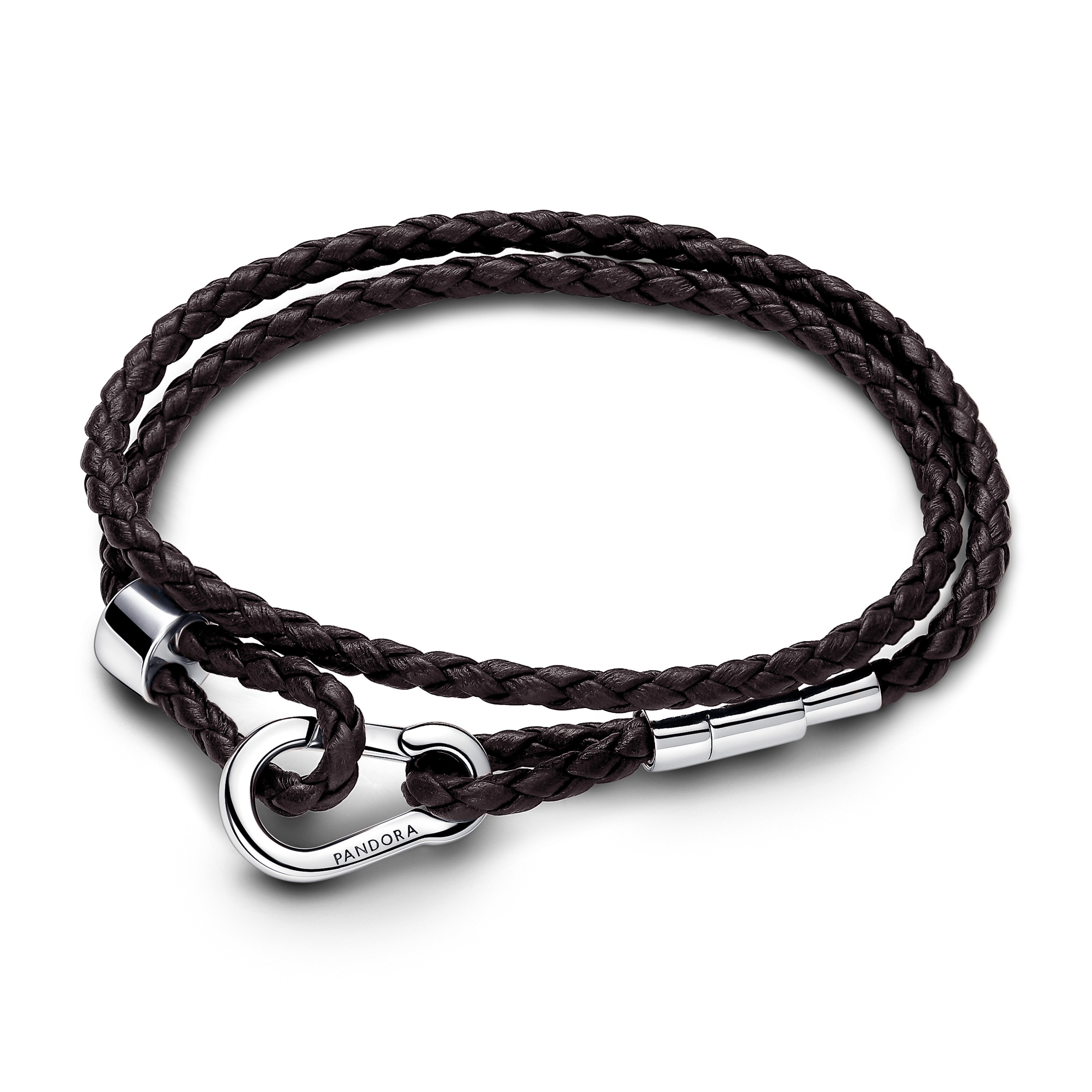 PANDORA 2点セット Pandora Moments Brown Braided Double Leather Bracelet