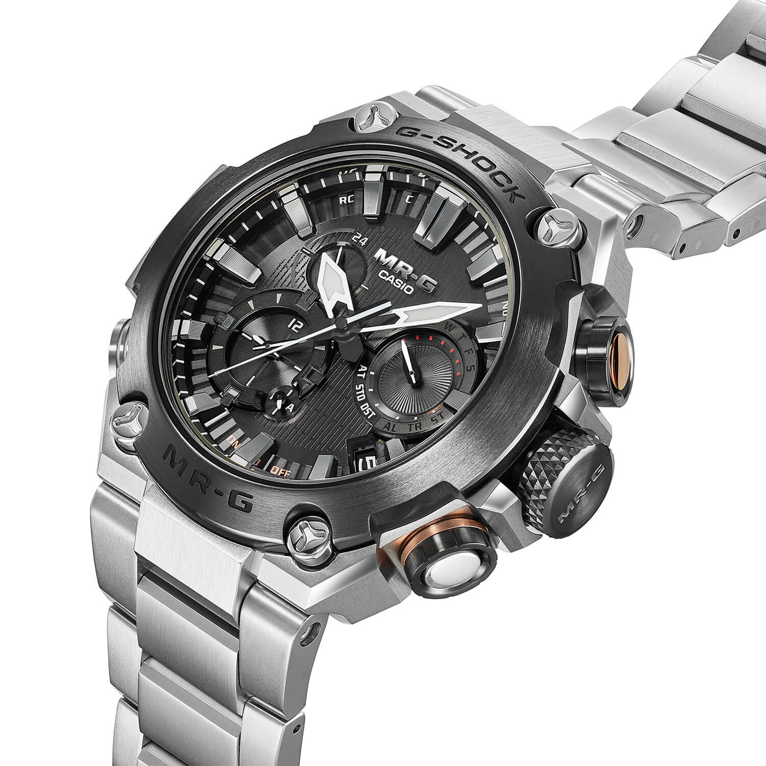 G-Shock MR-G Watch Black Dial Steel Bracelet, 55mm