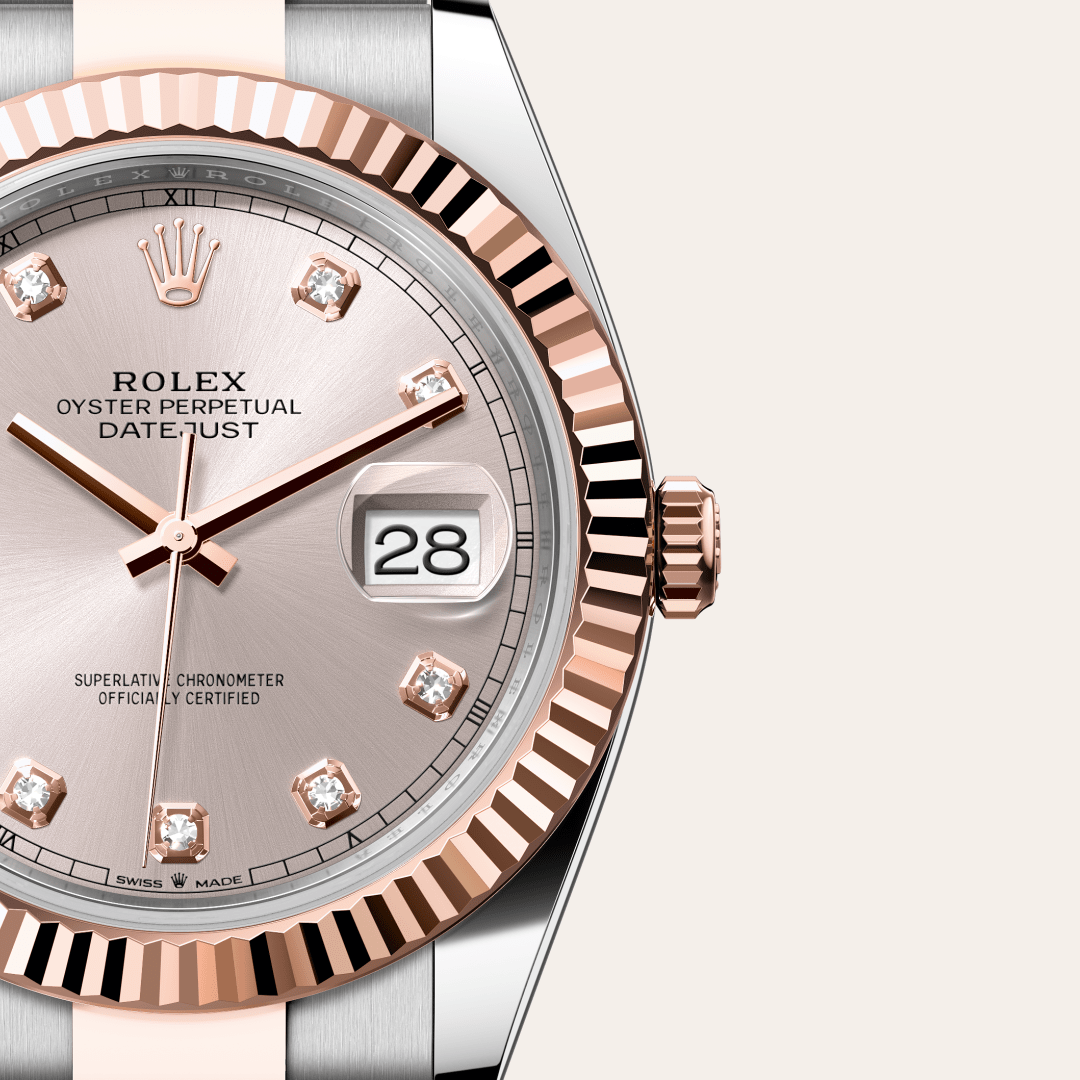rolex datejust in everose rolesor - combination of oystersteel and everose gold, m126331-0007 - watch dial - ben bridge